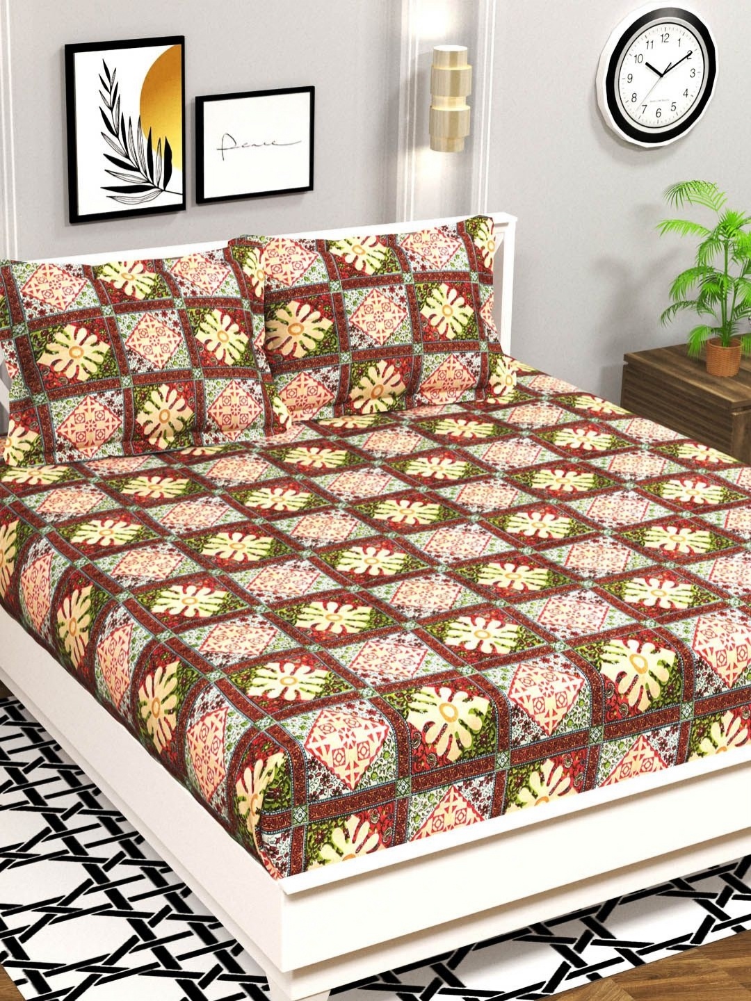 

VAS COLLECTIONS Red Floral Printed Microfiber 144TC Queen Bedsheet Set