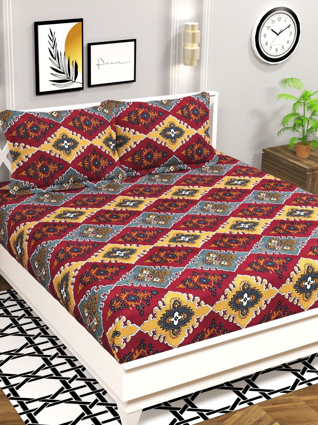 

VAS COLLECTIONS Maroon Ethnic Motifs Printed Microfiber 144TC Queen Bedsheet Set