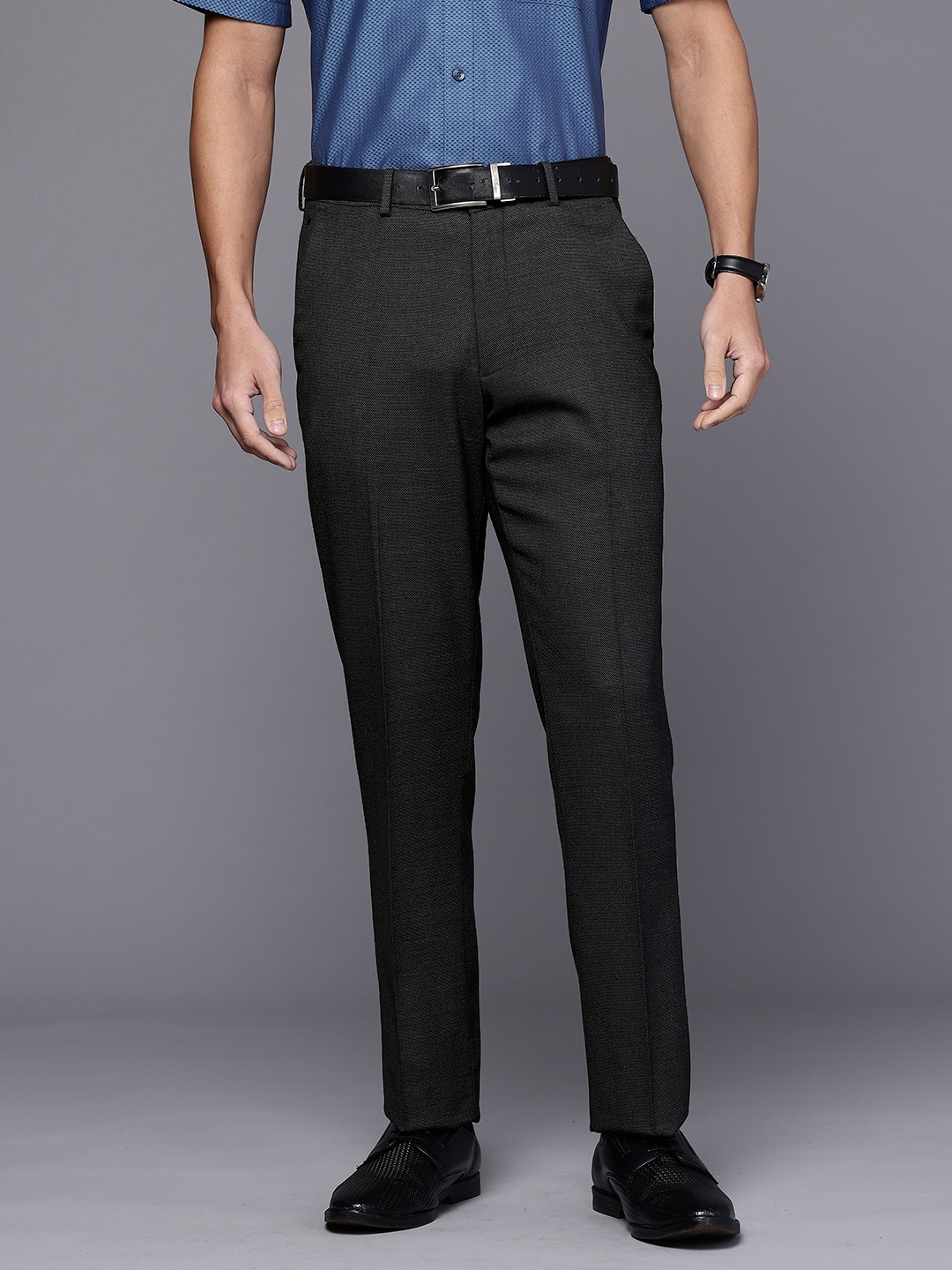 

Louis Philippe Men Textured Slim Fit Formal Trousers, Black