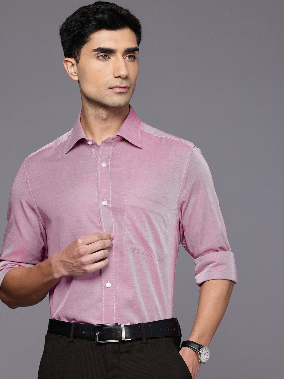

Louis Philippe Classic Self Design Textured Pure Cotton Formal Shirt, Pink