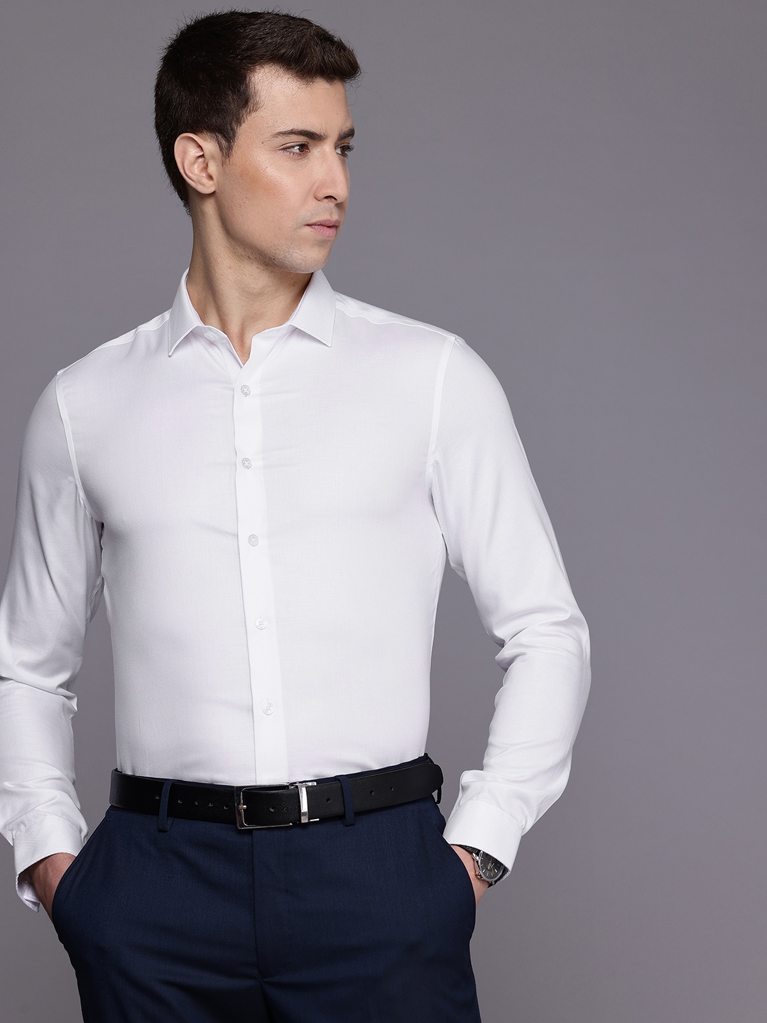

Louis Philippe Pure Cotton Self-Design Super Slim Fit Formal Shirt, White