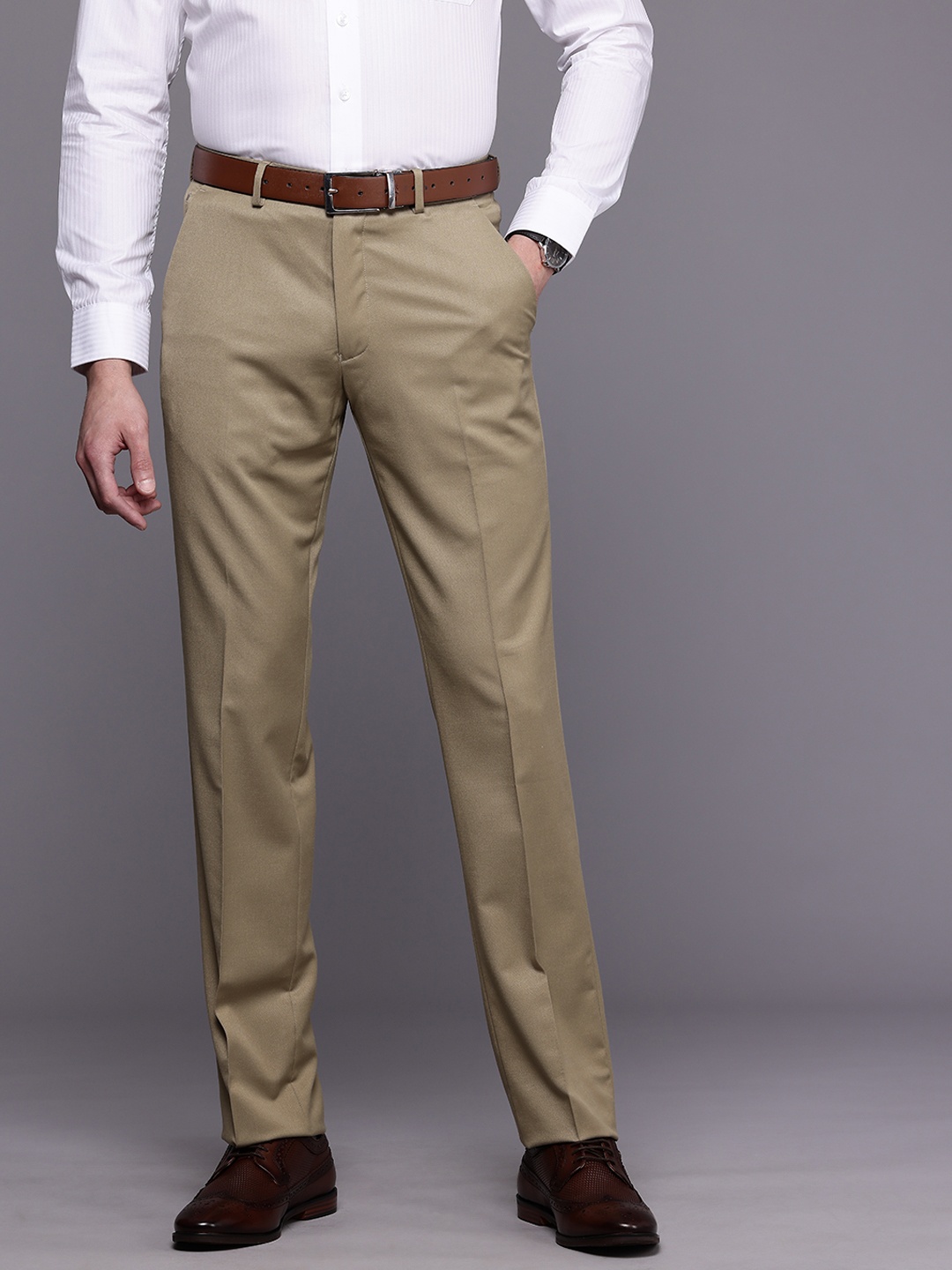 

Louis Philippe Men Formal Trousers, Khaki
