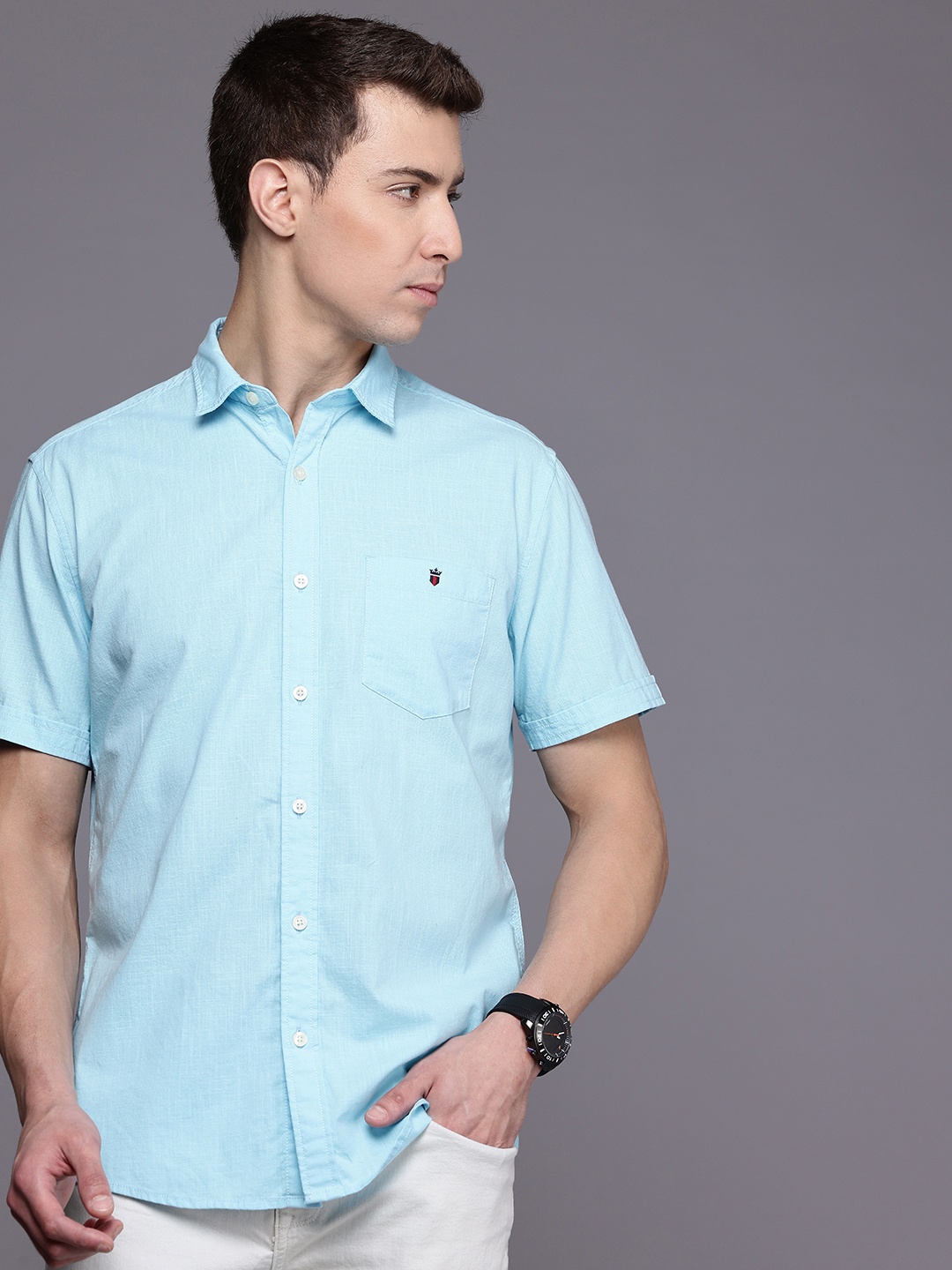 

Louis Philippe Jeans Slim Fit Opaque Pure Cotton Casual Shirt, Blue
