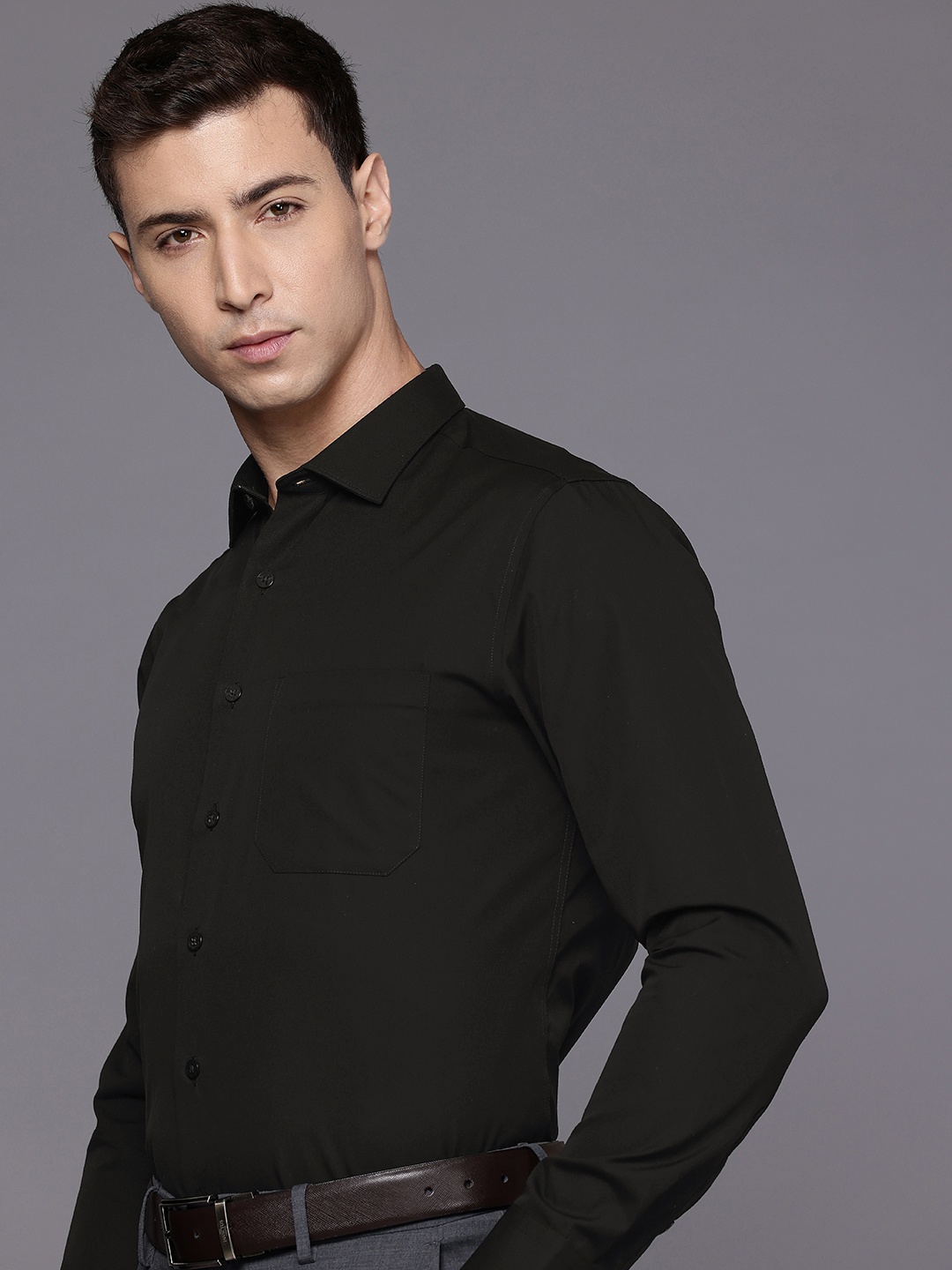 

Louis Philippe Slim Fit Opaque Pure Cotton Formal Shirt, Black
