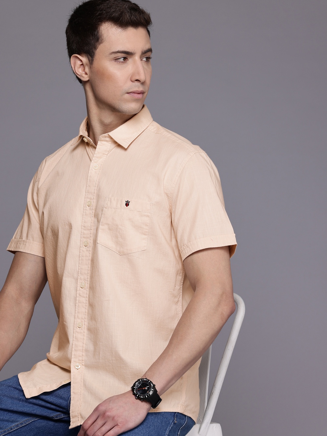 

Louis Philippe Jeans Slim Fit Pure Cotton Casual Shirt, Beige