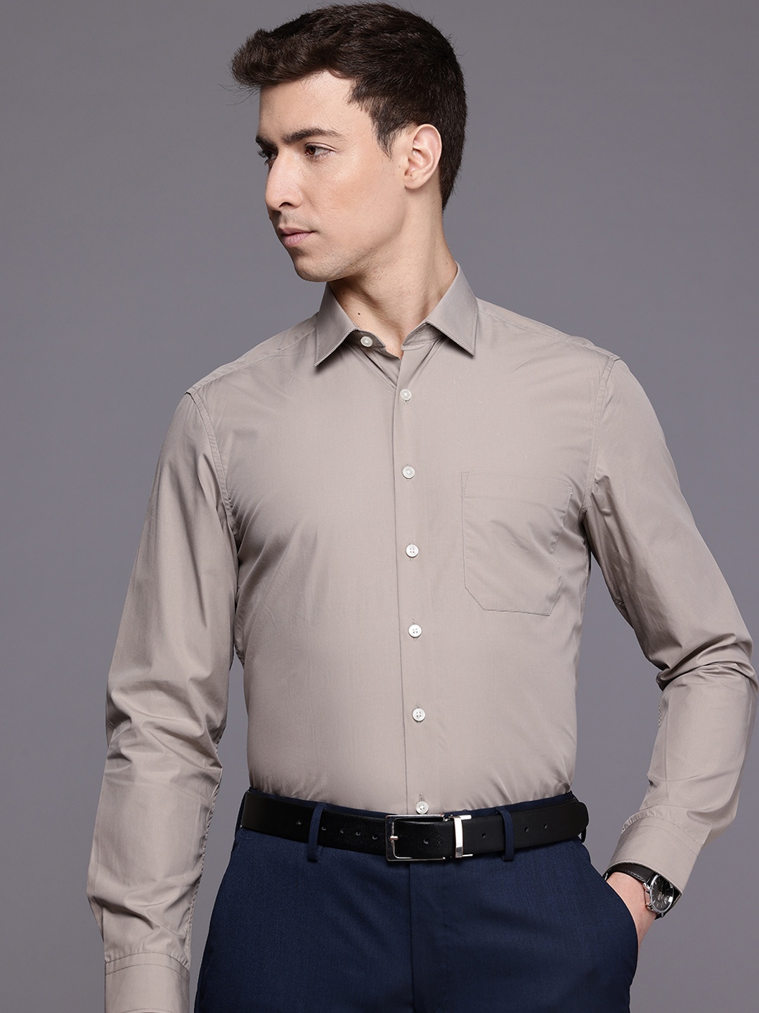 

Louis Philippe Pure Cotton Slim Fit Formal Shirt, Taupe