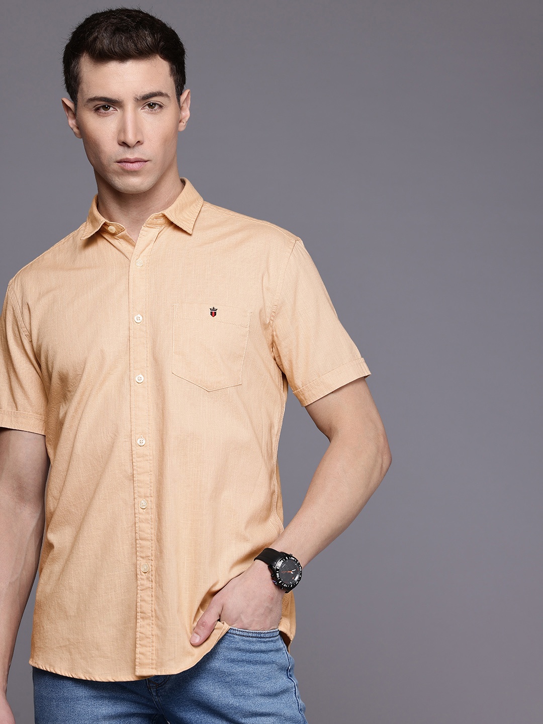 

Louis Philippe Jeans Slim Fit Opaque Pure Cotton Casual Shirt, Khaki