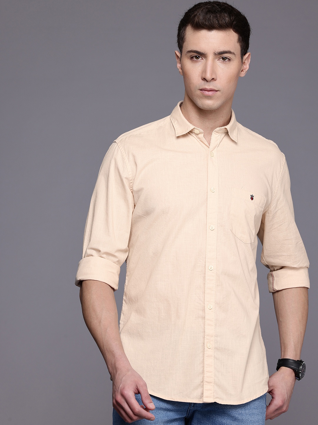 

Louis Philippe Jeans Slim Fit Opaque Pure Cotton Casual Shirt, Nude