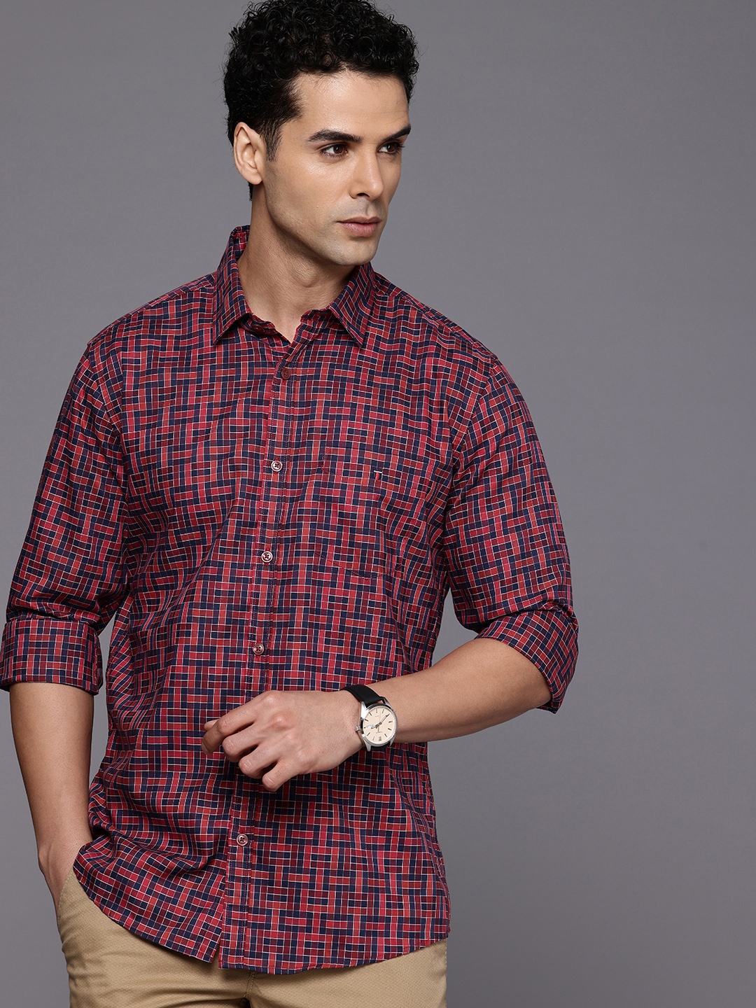 

Louis Philippe Sport Slim Fit Checked Pure Cotton Casual Shirt, Rust