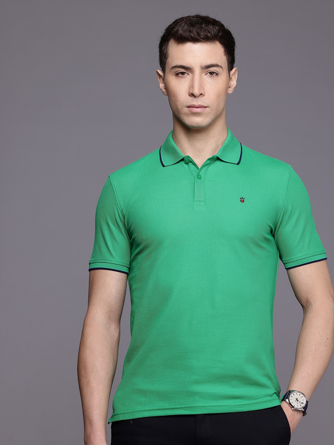 

Louis Philippe Sport Slim Fit Polo Collar Pure Cotton T-shirt, Green