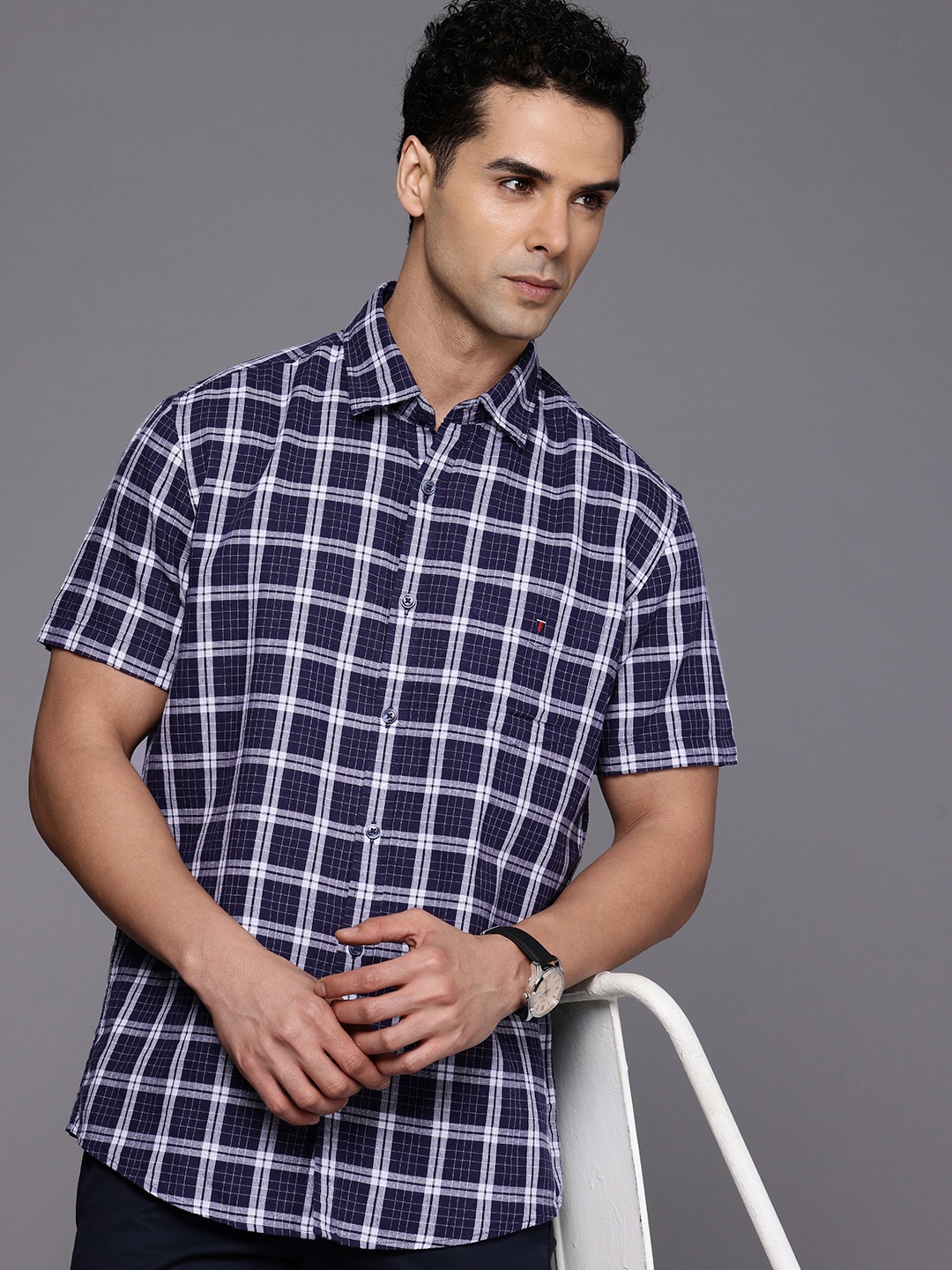 

Louis Philippe Sport Slim Fit Checked Casual Shirt, Navy blue