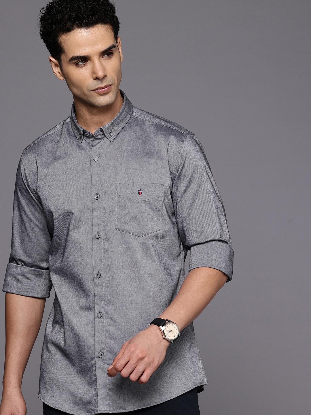 

Louis Philippe Sport Pure Cotton Slim Fit Floral Printed Casual Shirt, Grey