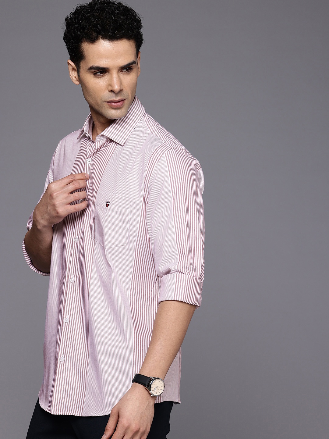 

Louis Philippe Sport Slim Fit Self Striped Casual Shirt, Red
