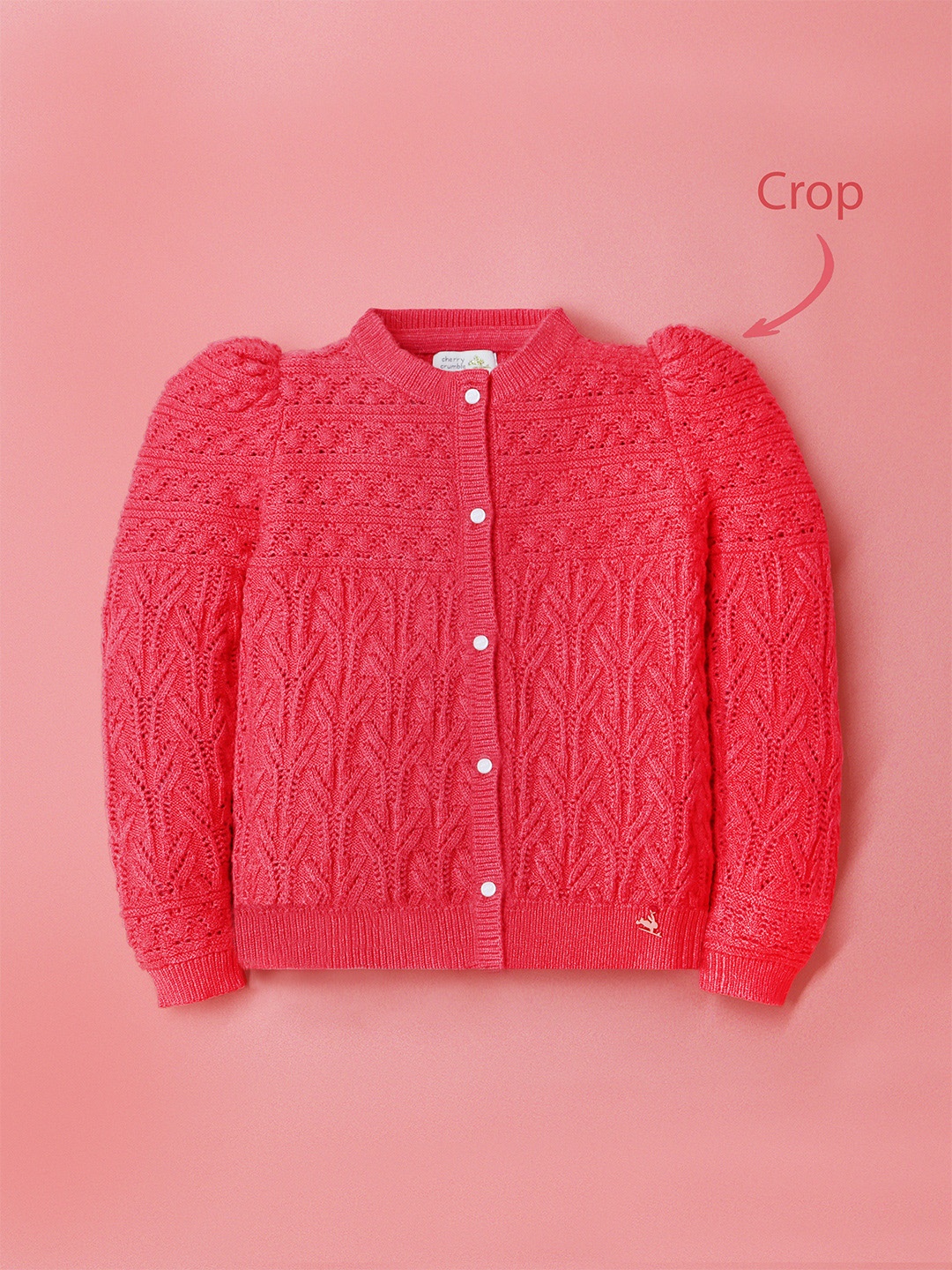 

Cherry Crumble Girls Cable Knit Cardigan, Fuchsia