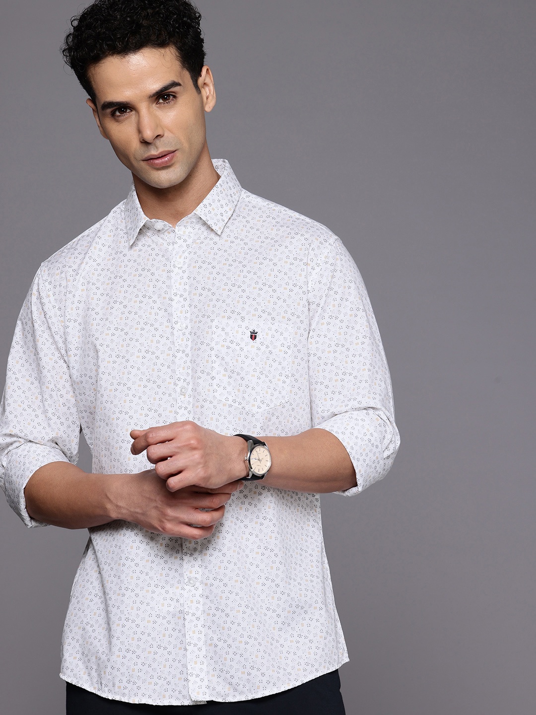 

Louis Philippe Sport Slim Fit Opaque Micro Ditsy Printed Casual Shirt, White