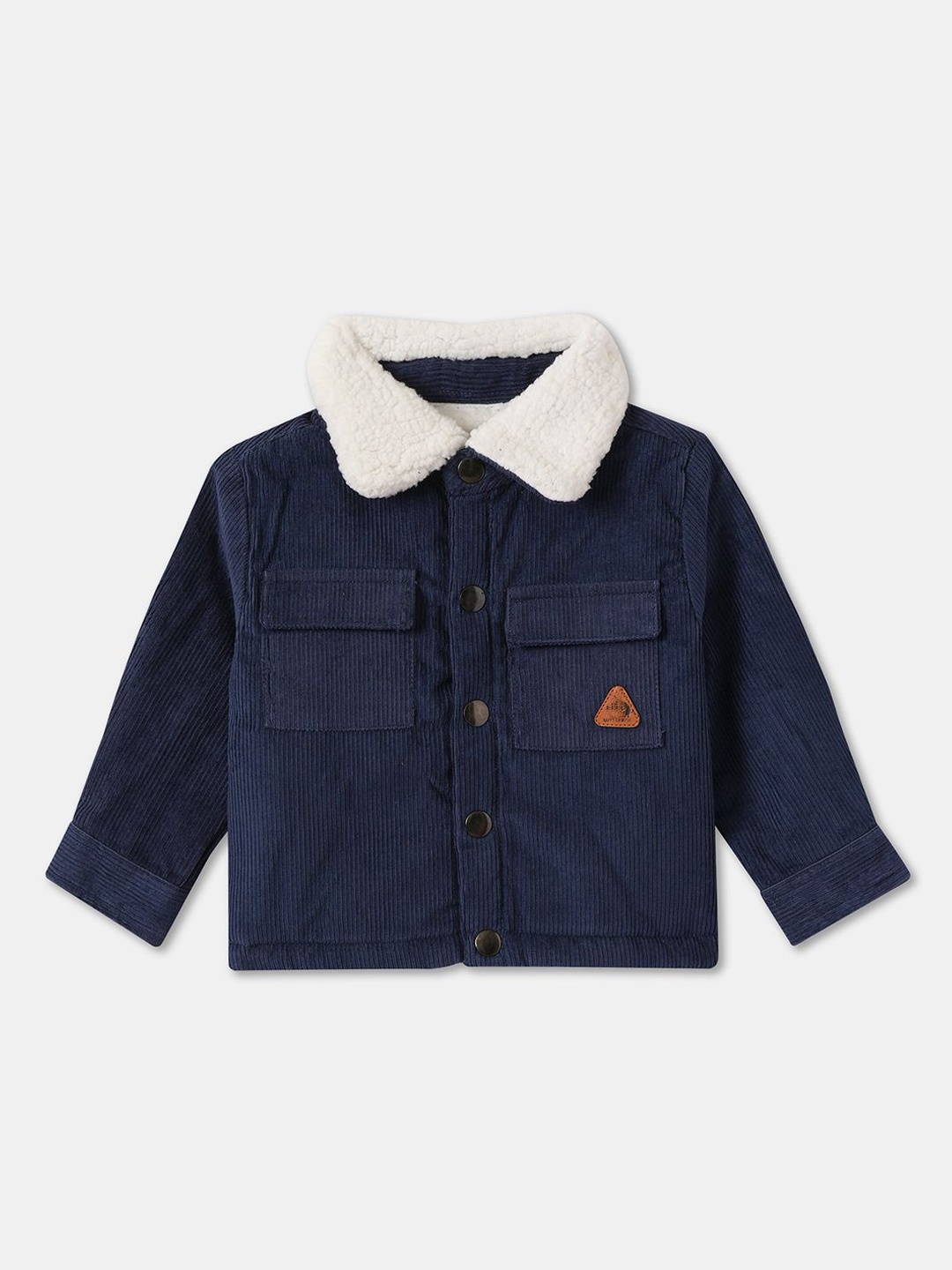 

R&B Boys Spread Collar Typography Printed Cotton Casual Tailored Jacket, Navy blue