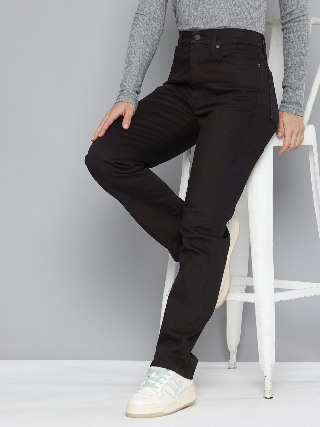 

Levis Women Straight Fit High-Rise Stretchable Jeans, Black
