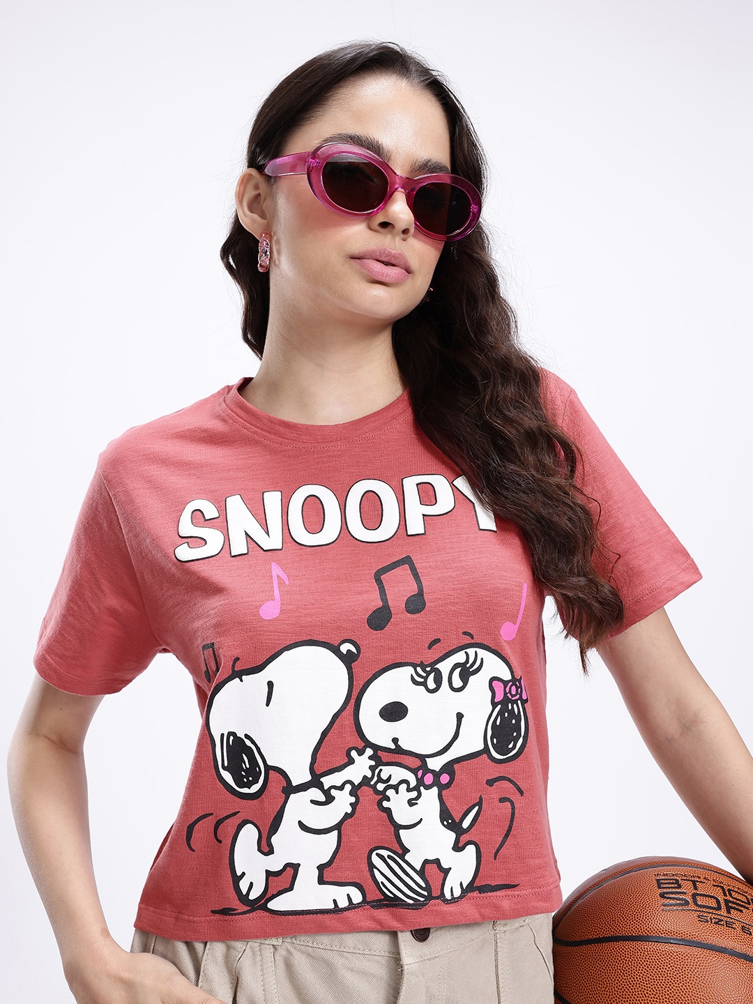 

Kook N Keech Pure Cotton Snoopy Printed Boxy T-shirt, Rose