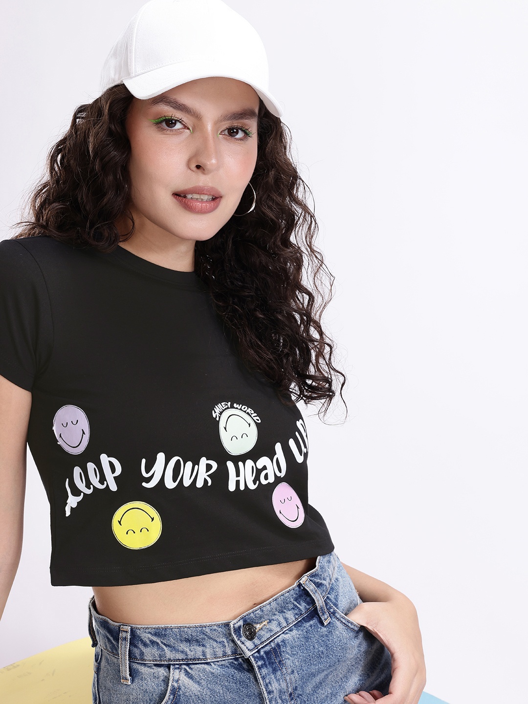 

Kook N Keech Pure Cotton Typography Printed Crop T-shirt, Black