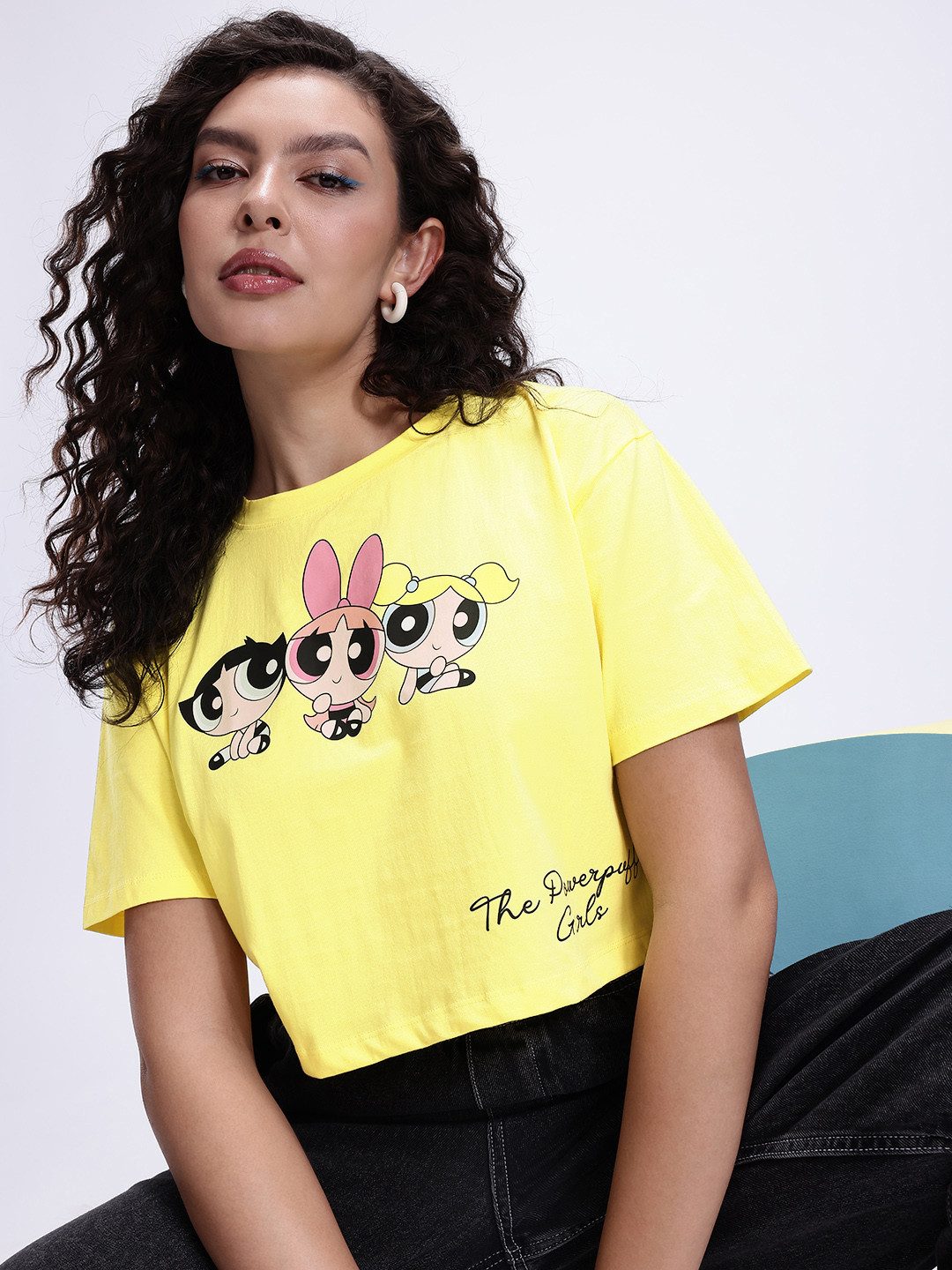 

Kook N Keech Powerpuff Girls Graphic Printed Crop T-shirt, Yellow