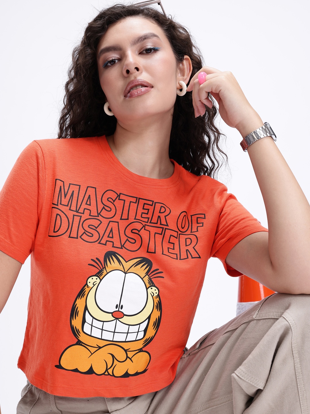 

Kook N Keech Garfield Printed Crop T-shirt, Orange