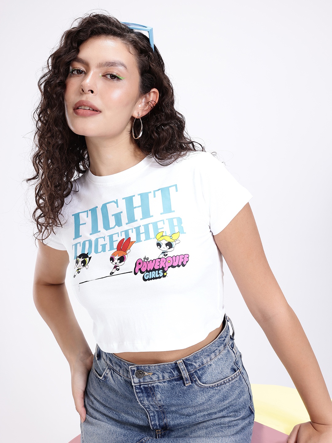 

Kook N Keech Pure Cotton Powerpuff Girls Printed Crop T-shirt, White