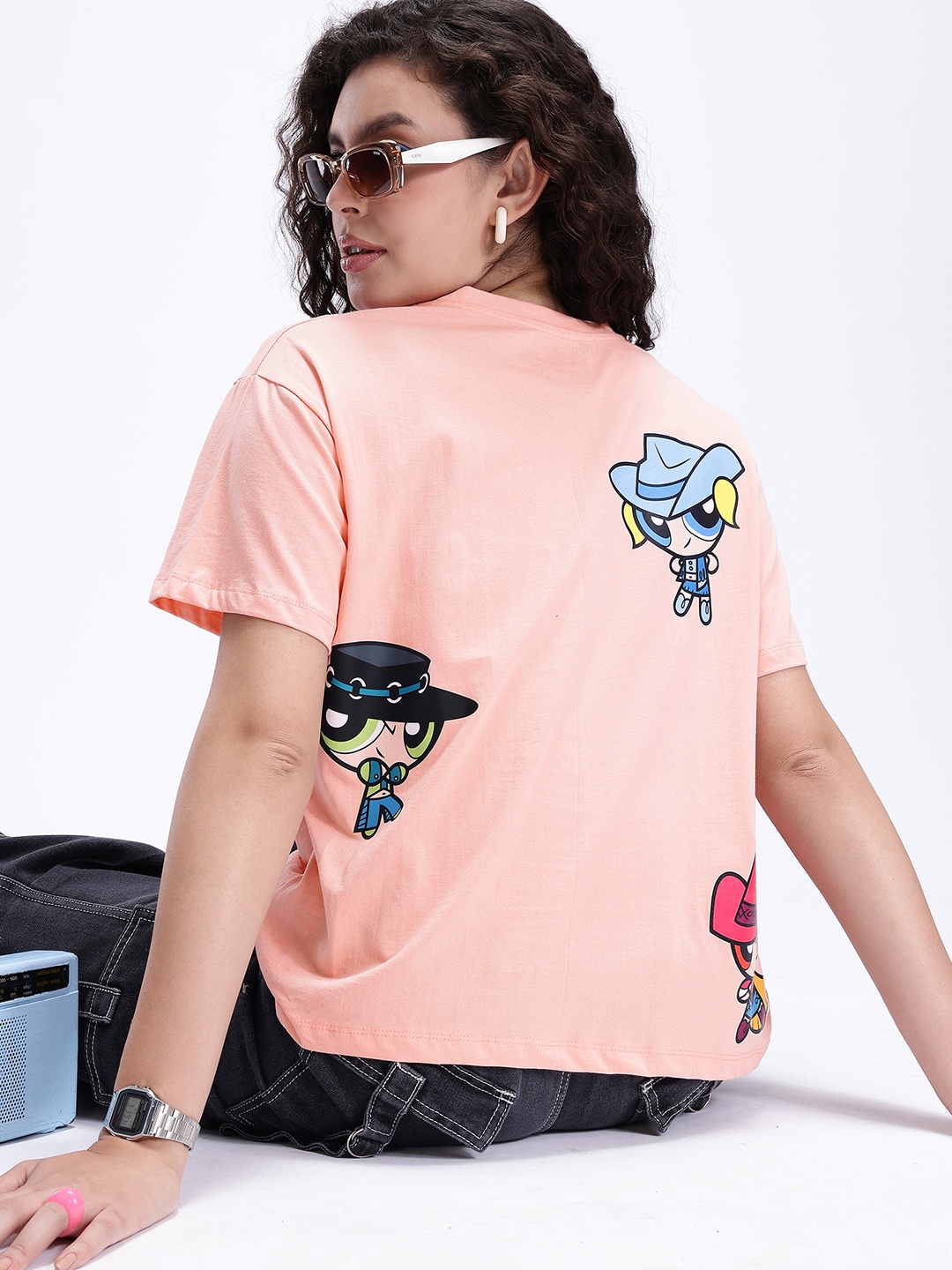 

Kook N Keech Powerpuff Girls Printed Drop-Shoulder Sleeves Relaxed Fit T-shirt, Peach