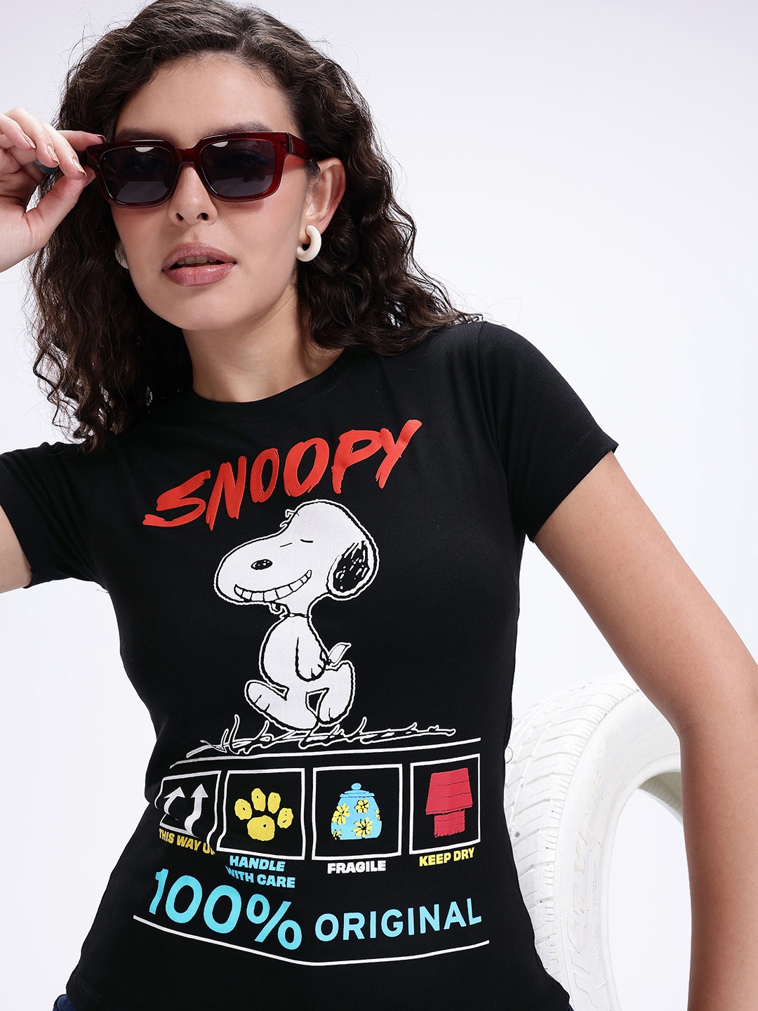 

Kook N Keech Snoopy Peanuts Printed T-shirt, Black