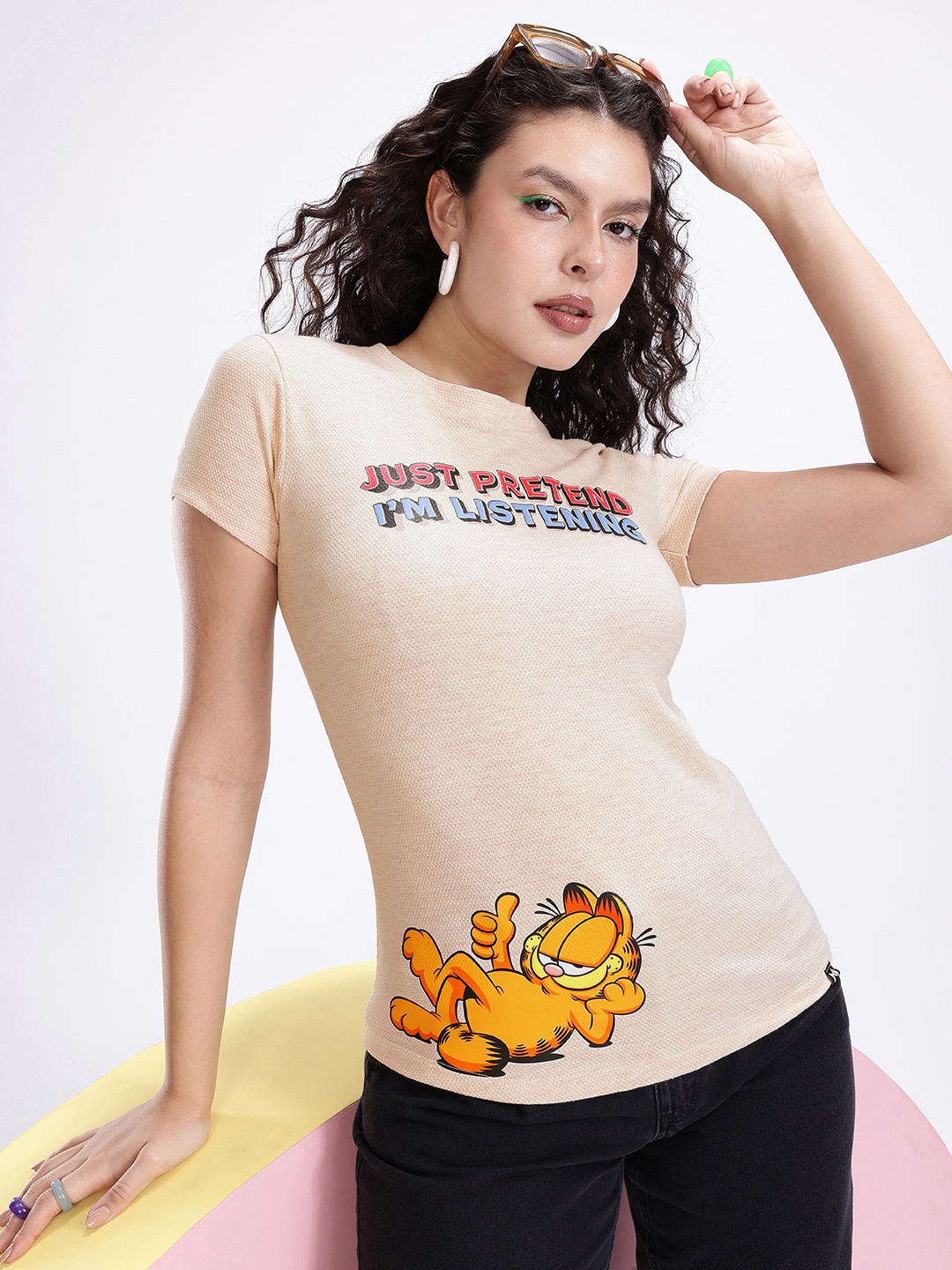 

Kook N Keech Garfield Typography Printed Top, Beige