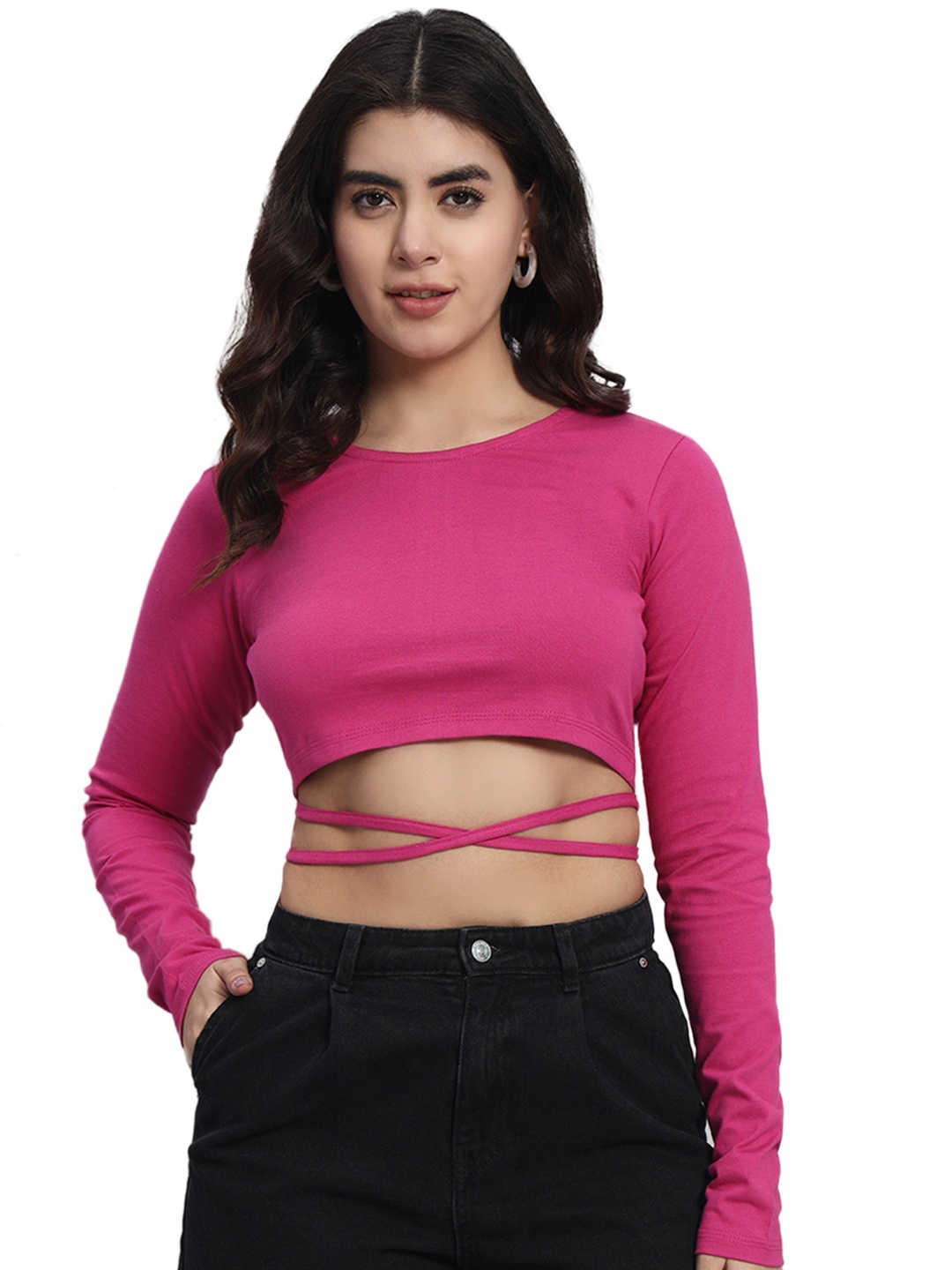 

N1F FASHION Women Cotton Fitted Crop Top, Pink