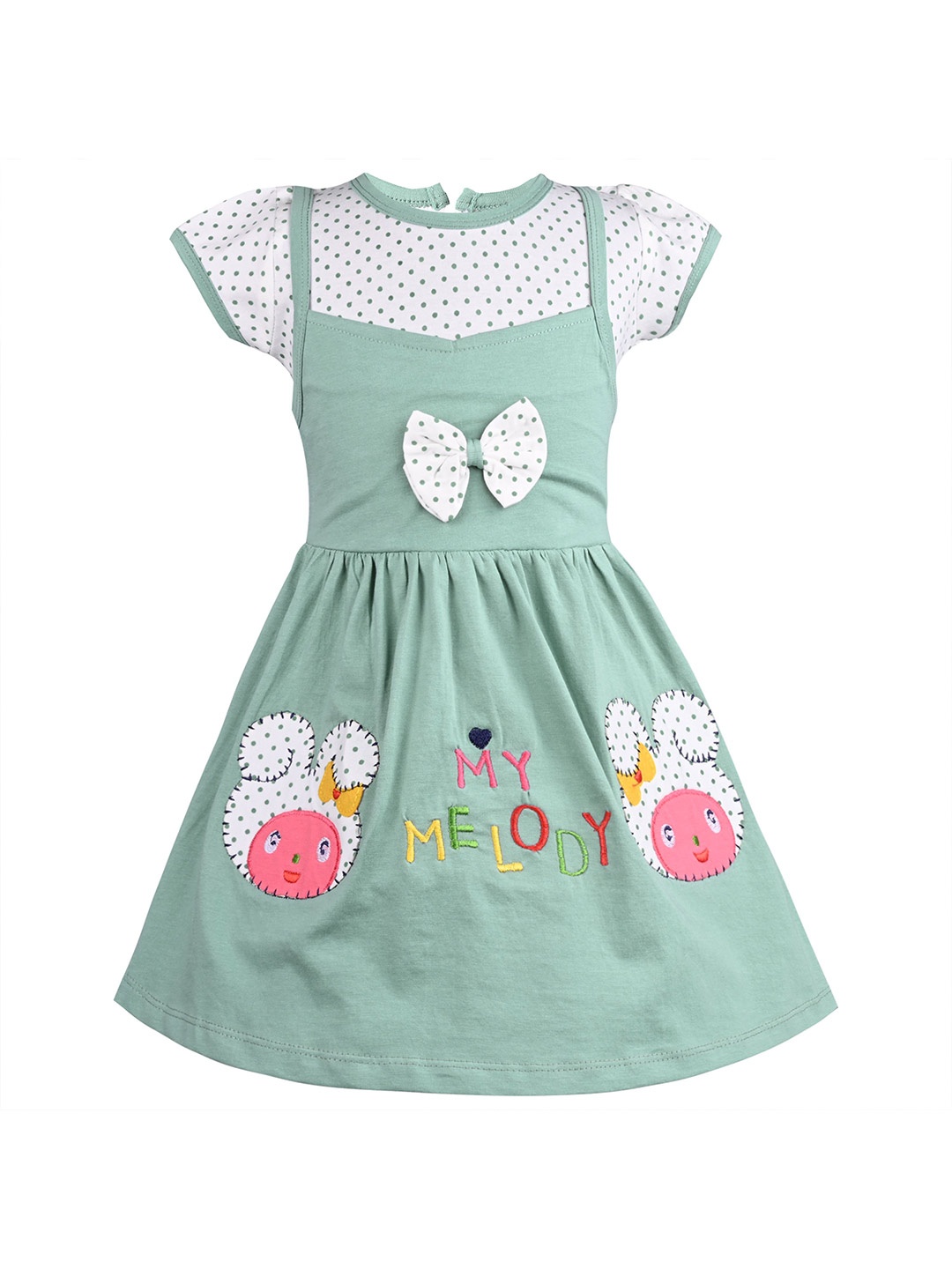 

Wish Karo Girls Polka Dots Printed Fit & Flare Dress, Green