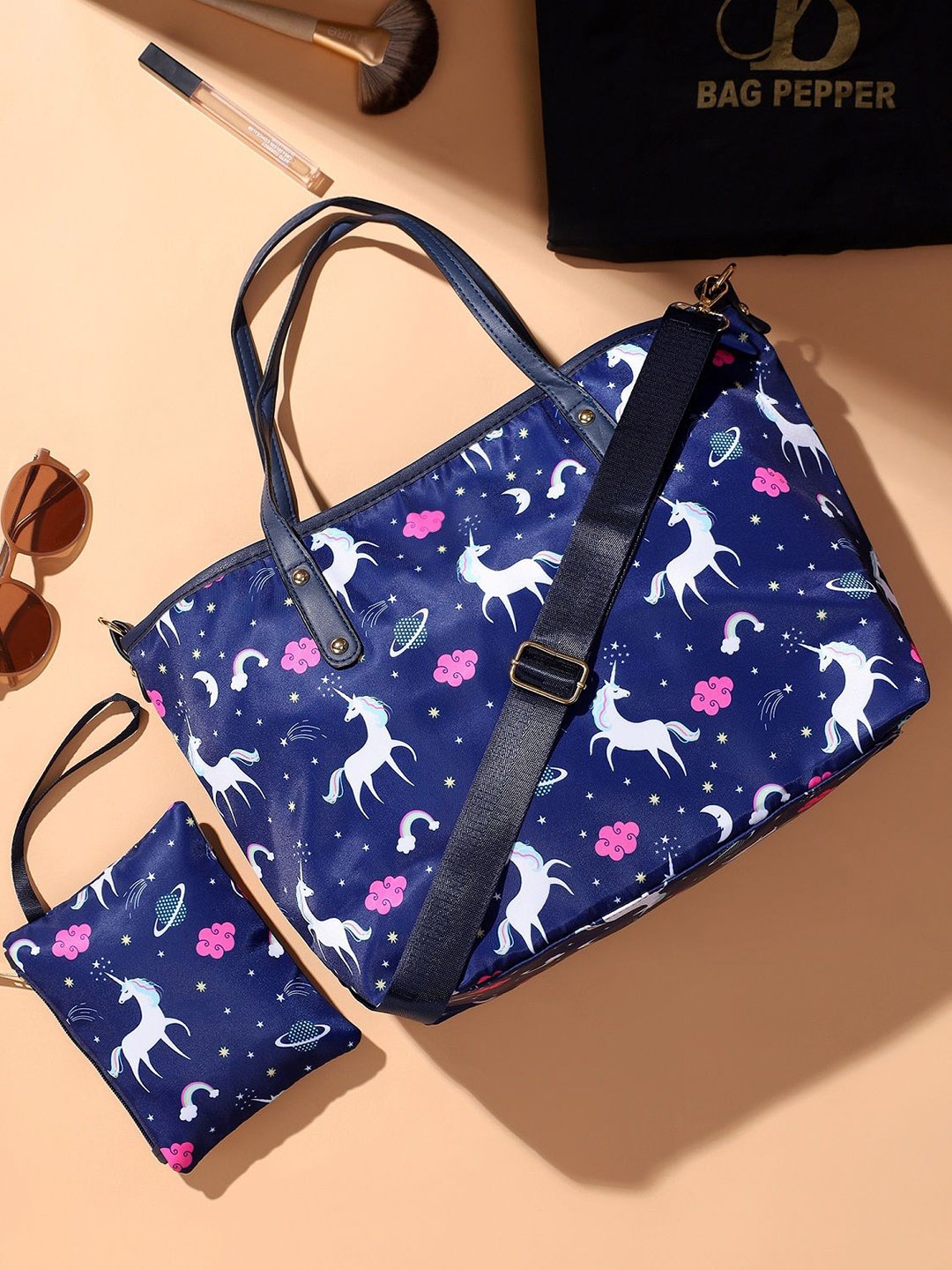 

Bag Pepper Graphic Printed Structured Tote Bag, Blue