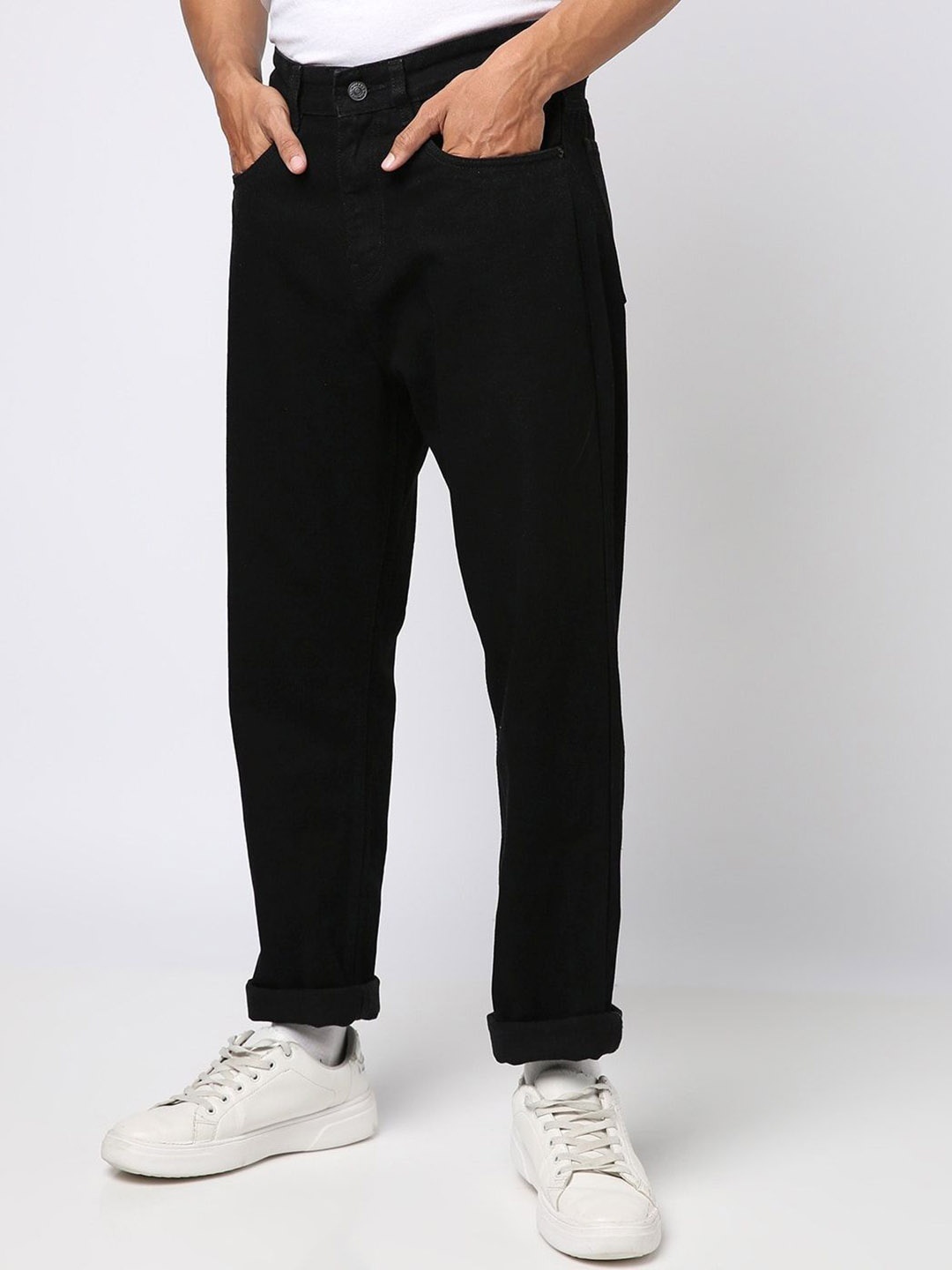 

ComfyStyle Men Cotton Regular Fit Mid-Rise Stretchable Jeans, Black