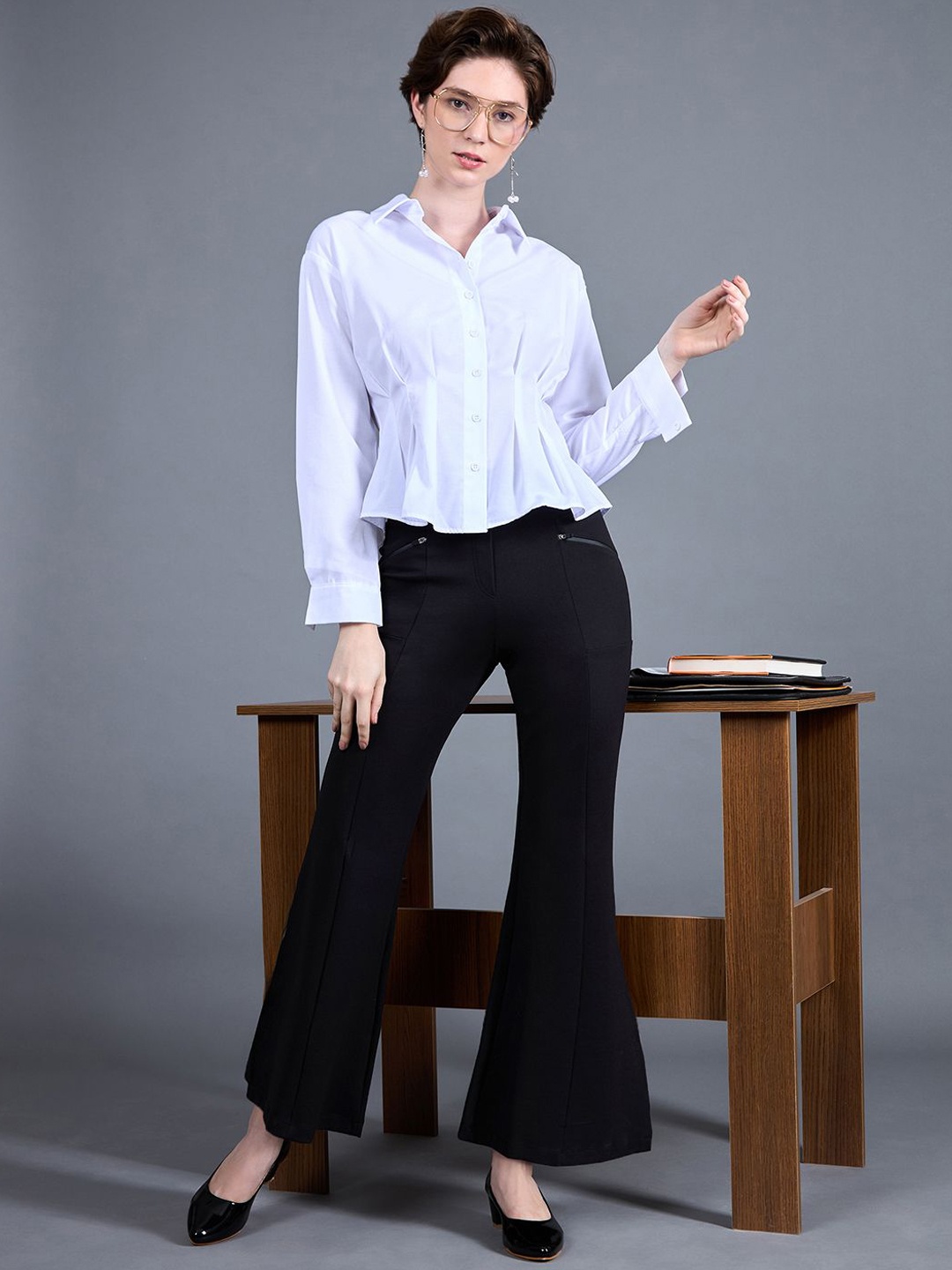 

Miss Chase Women Viscose Solid Side Slit Bootcut Regular Formal Trouser, Black
