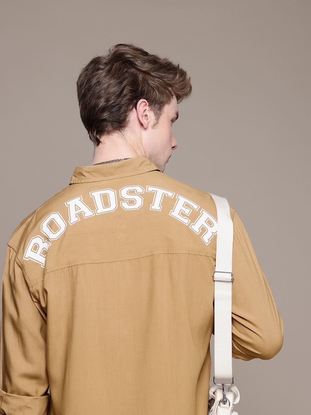 

The Roadster Life Co. Pure Cotton Brand Logo Printed Relaxed Fit Shirt, Khaki