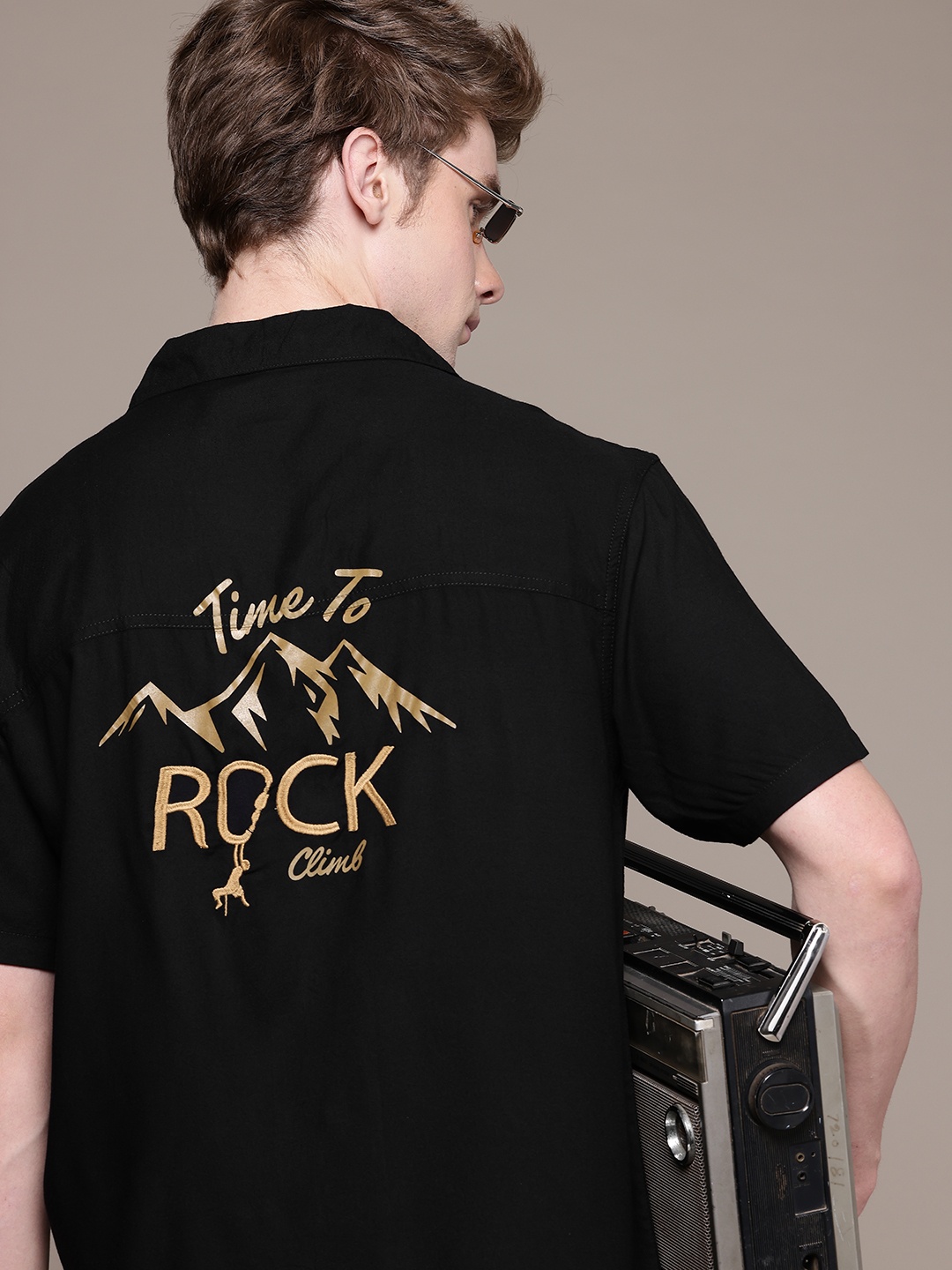 

The Roadster Life Co. Pure Cotton Graphic Printed Relaxed Fit Shirt, Black