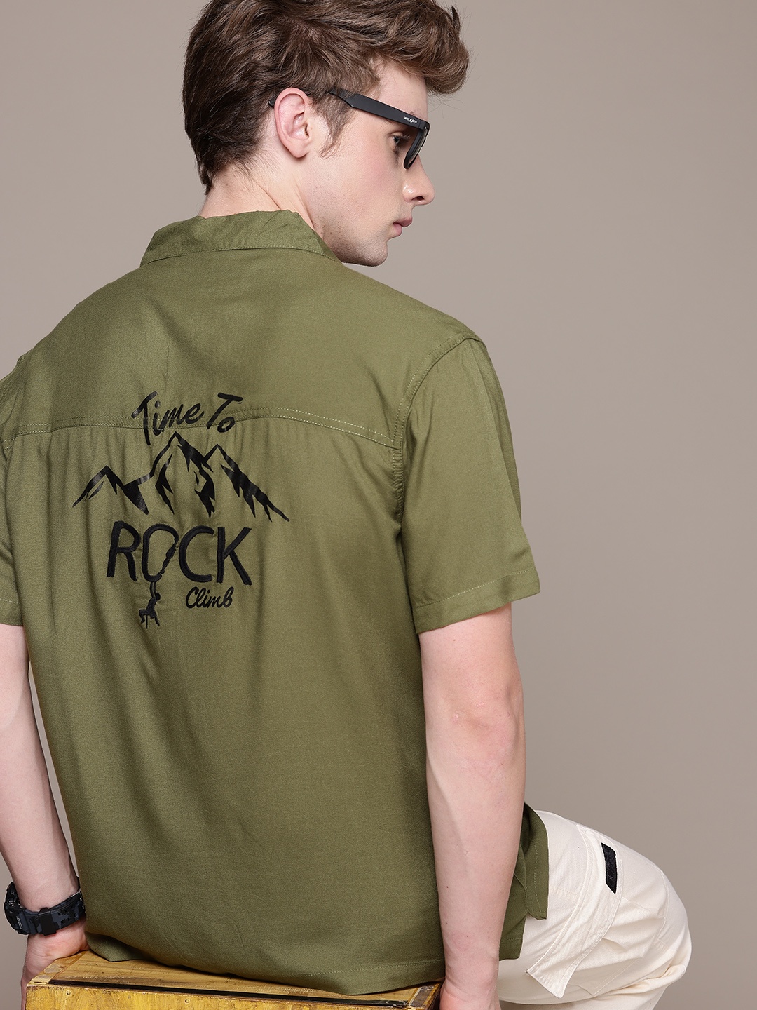 

The Roadster Life Co. Pure Cotton Graphic Printed Relaxed Fit Shirt, Green