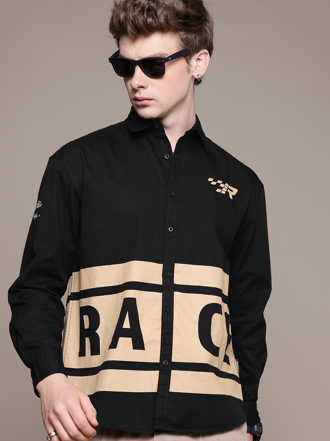 

The Roadster Life Co. Pure Cotton Typography Printed Relaxed Fit Shirt, Black
