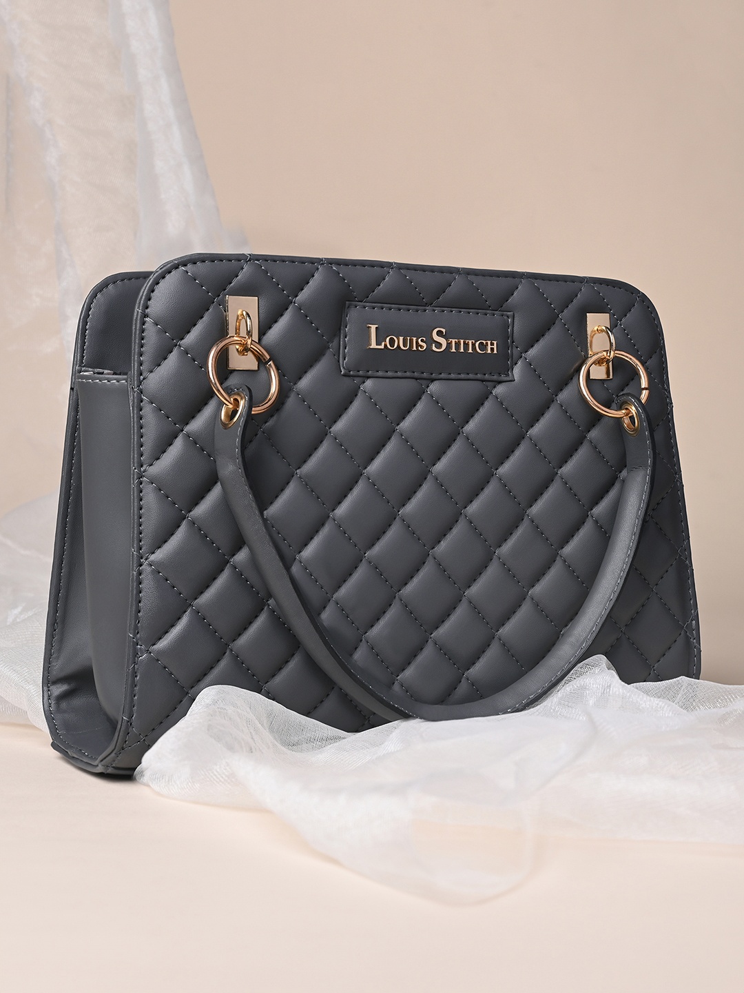 

LOUIS STITCH Women Dark Grey Satchel Handbags Purse, Black