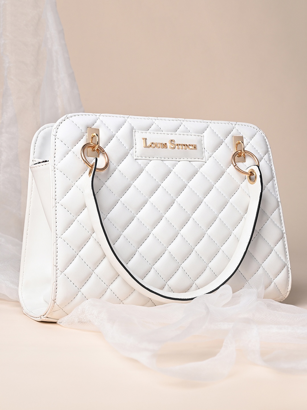 

LOUIS STITCH Women White Satchel Handbags Purse