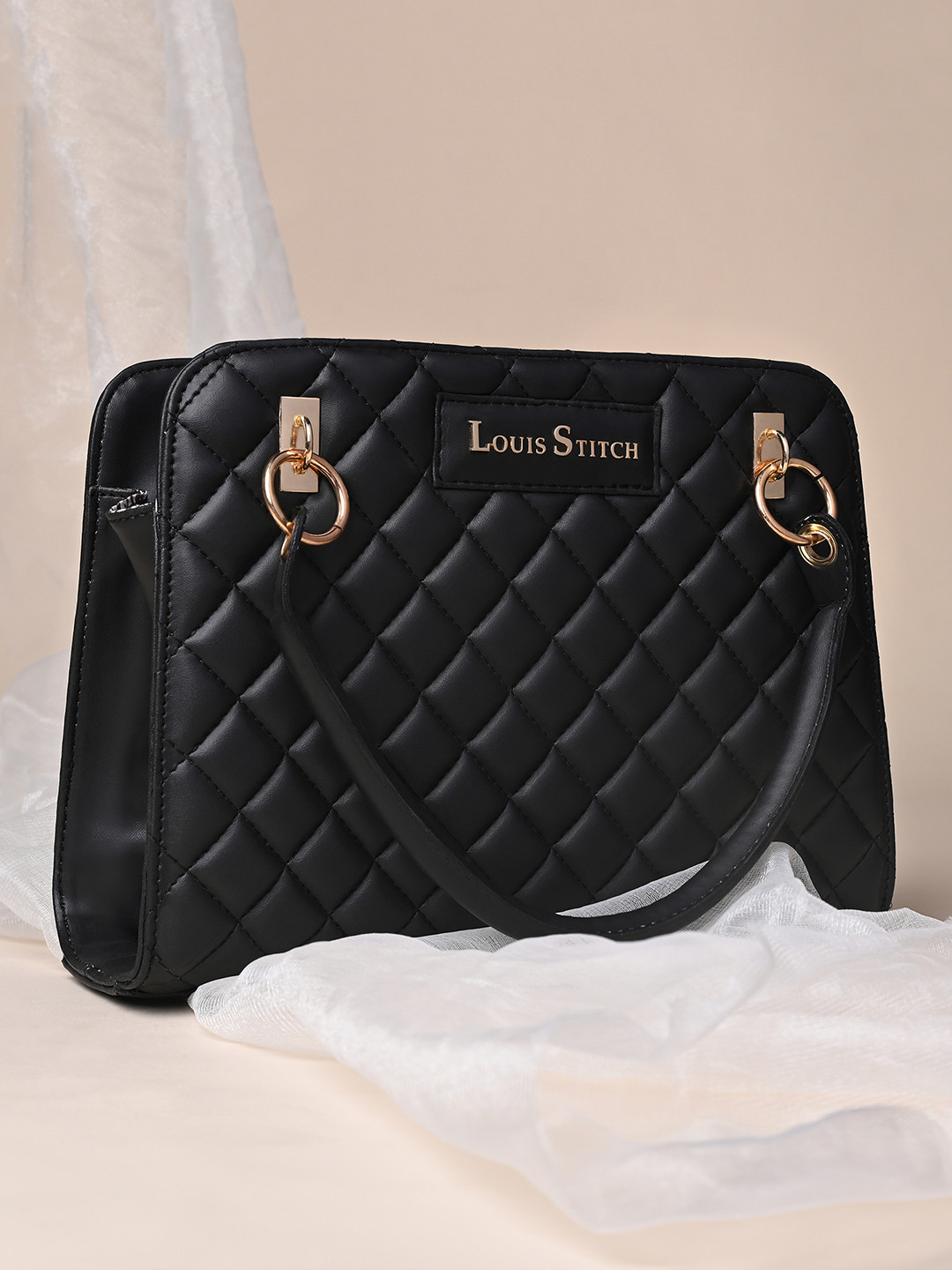 

LOUIS STITCH Women Black Satchel Handbags Purse
