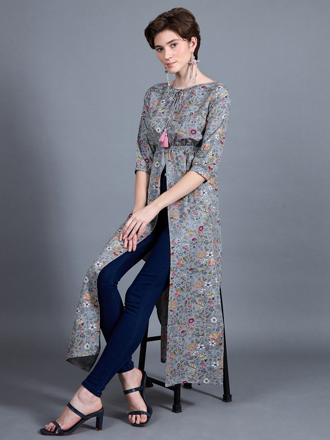 

Miss Chase Women Floral Elasticated Maxi Formal Top, Grey