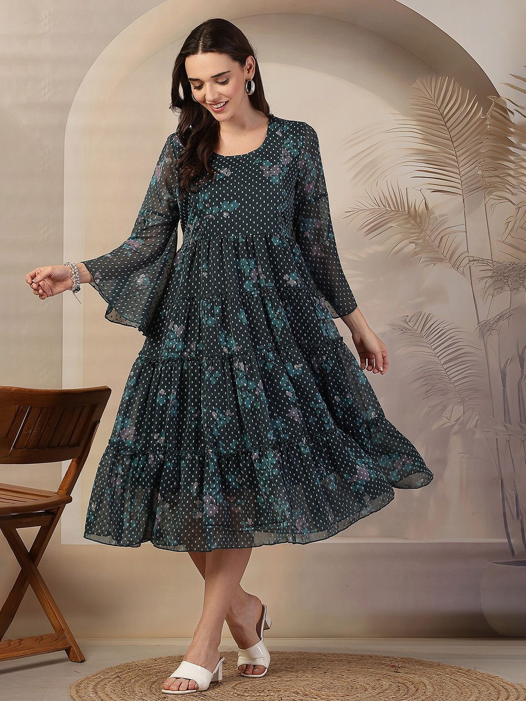 

House Of Zelena Print Chiffon Maternity Dress, Green
