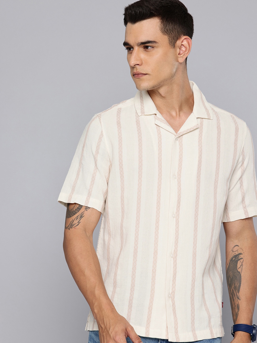 

Levis Self Striped Pure Cotton Casual Shirt, Off white