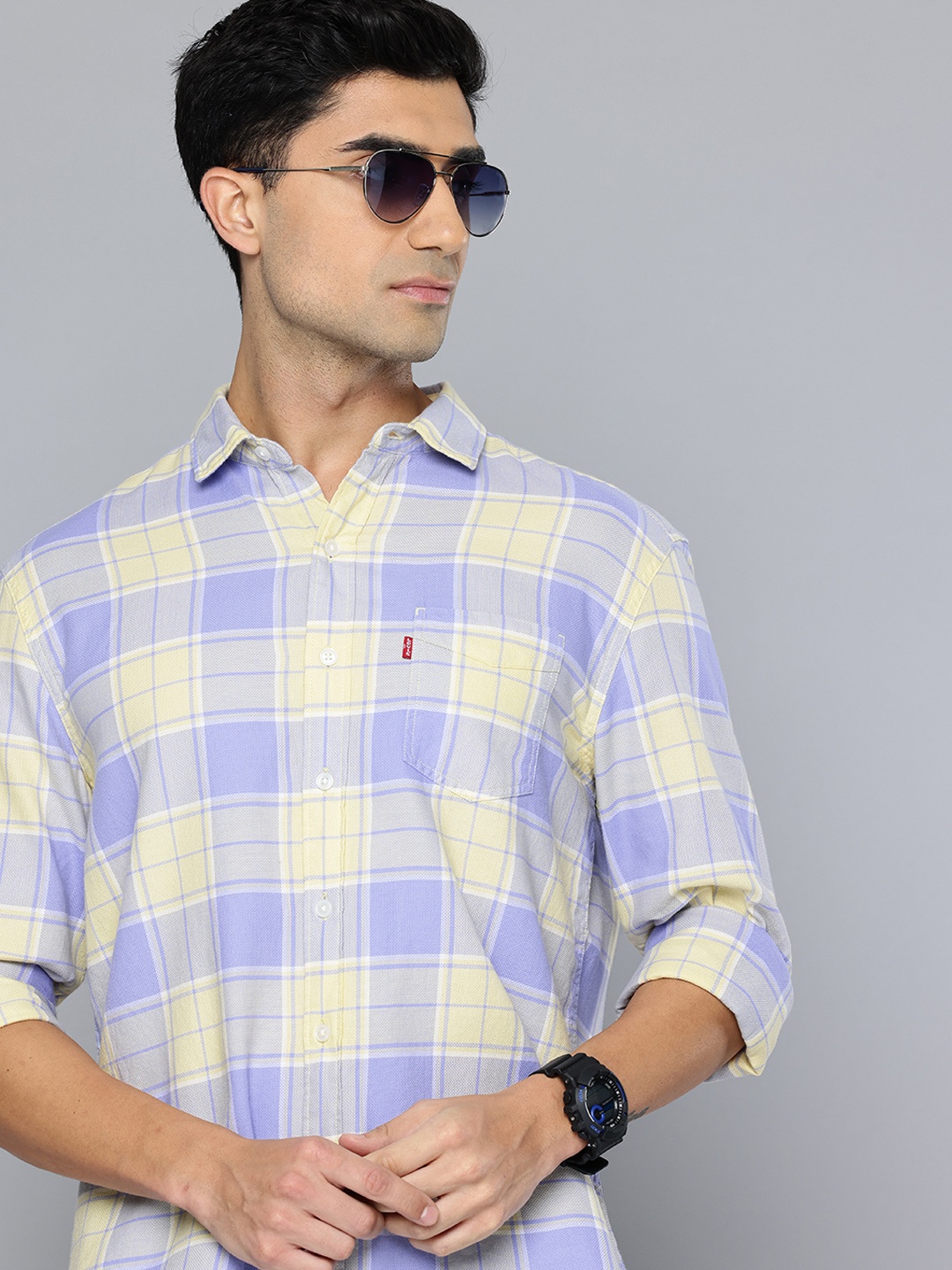 

Levis Slim Fit Checked Pure Cotton Casual Shirt, Lavender