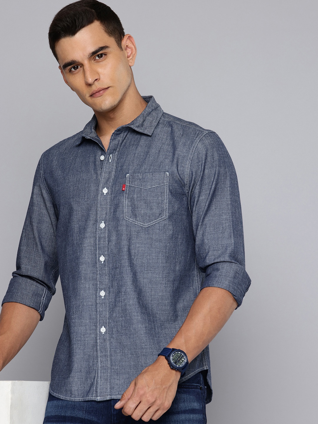 

Levis Pure Cotton Slim Fit Casual Shirt, Blue