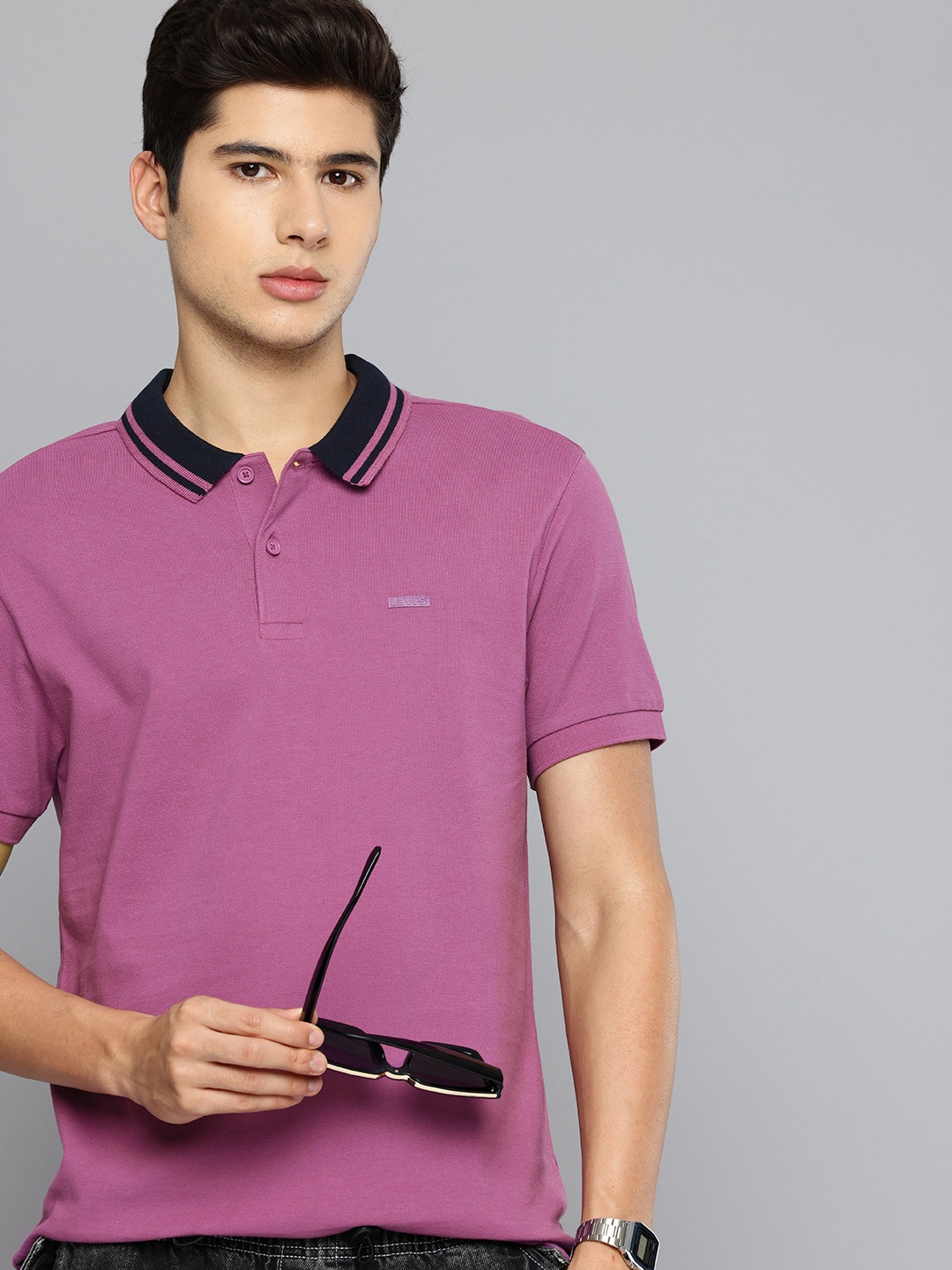 

Levis Pure Cotton Polo Collar T-shirt, Purple