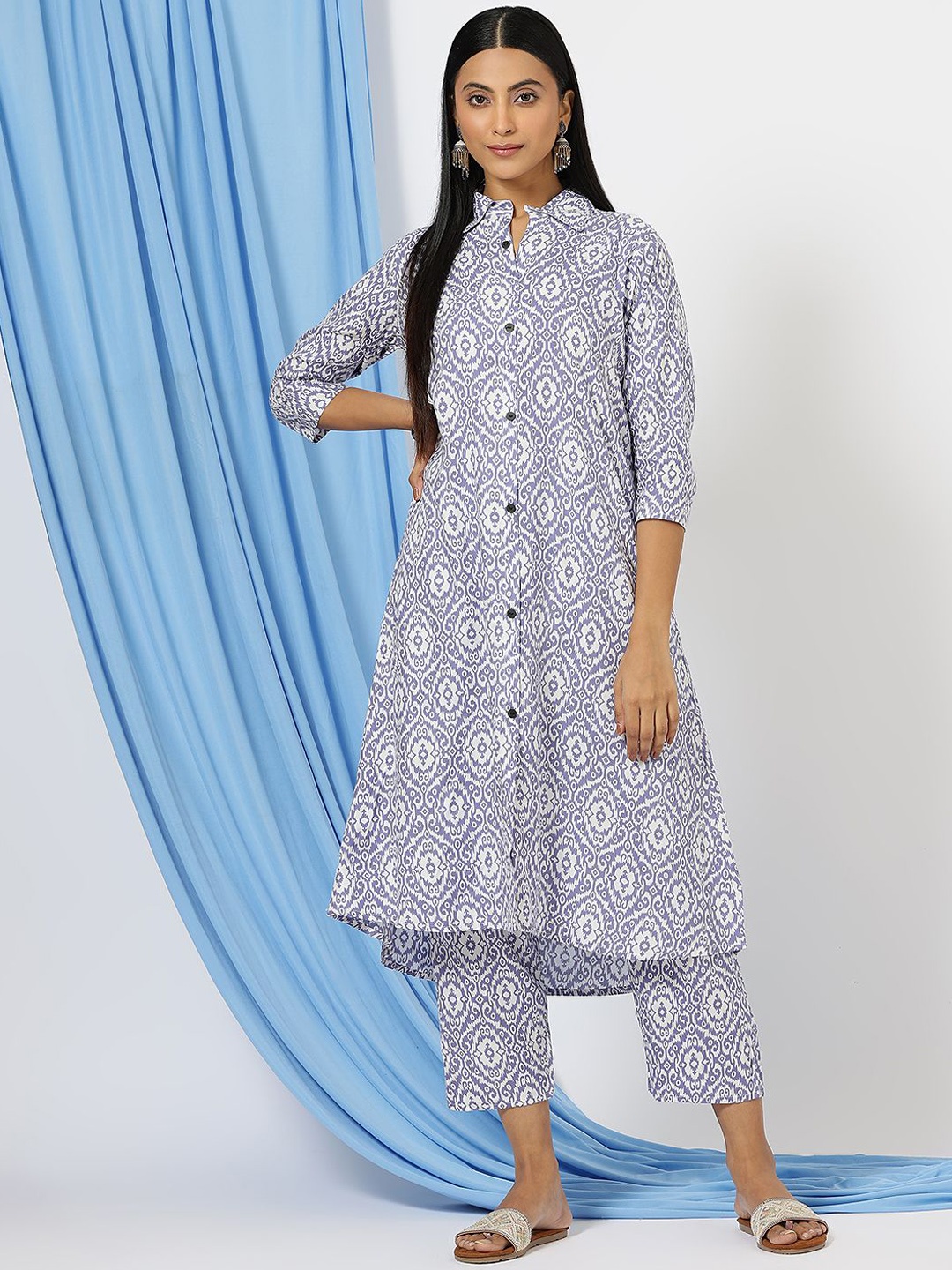 

KALINI Ethnic Motifs Printed A Line Kurta with Pyjamas, Mauve