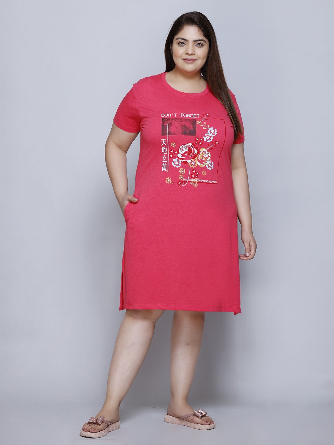

IN Love Women Plus Size Printed Nightdress, Pink