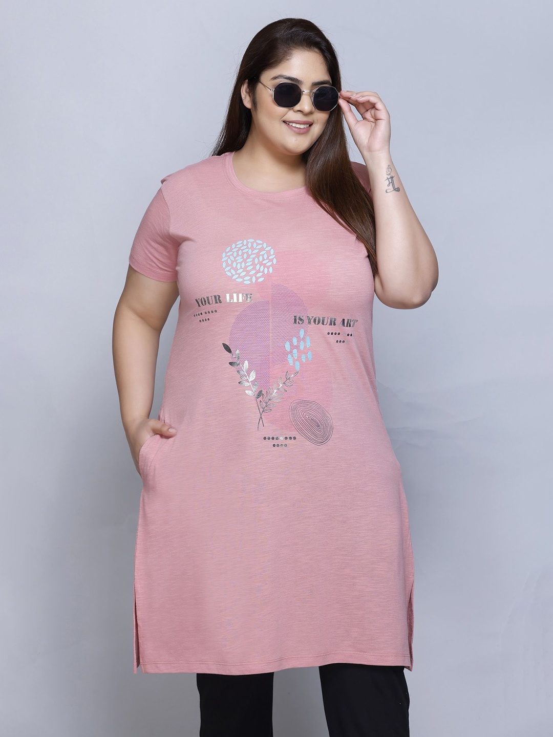 

IN Love Women Plus Size Printed Round Neck Lounge T-Shirts, Pink